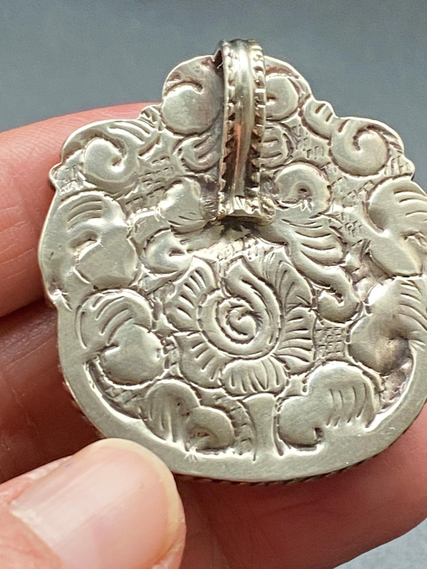 Frog pendant, handcrafted, Tibetan silver, floral pendant, ethnic style, animal lover,Nepalese,