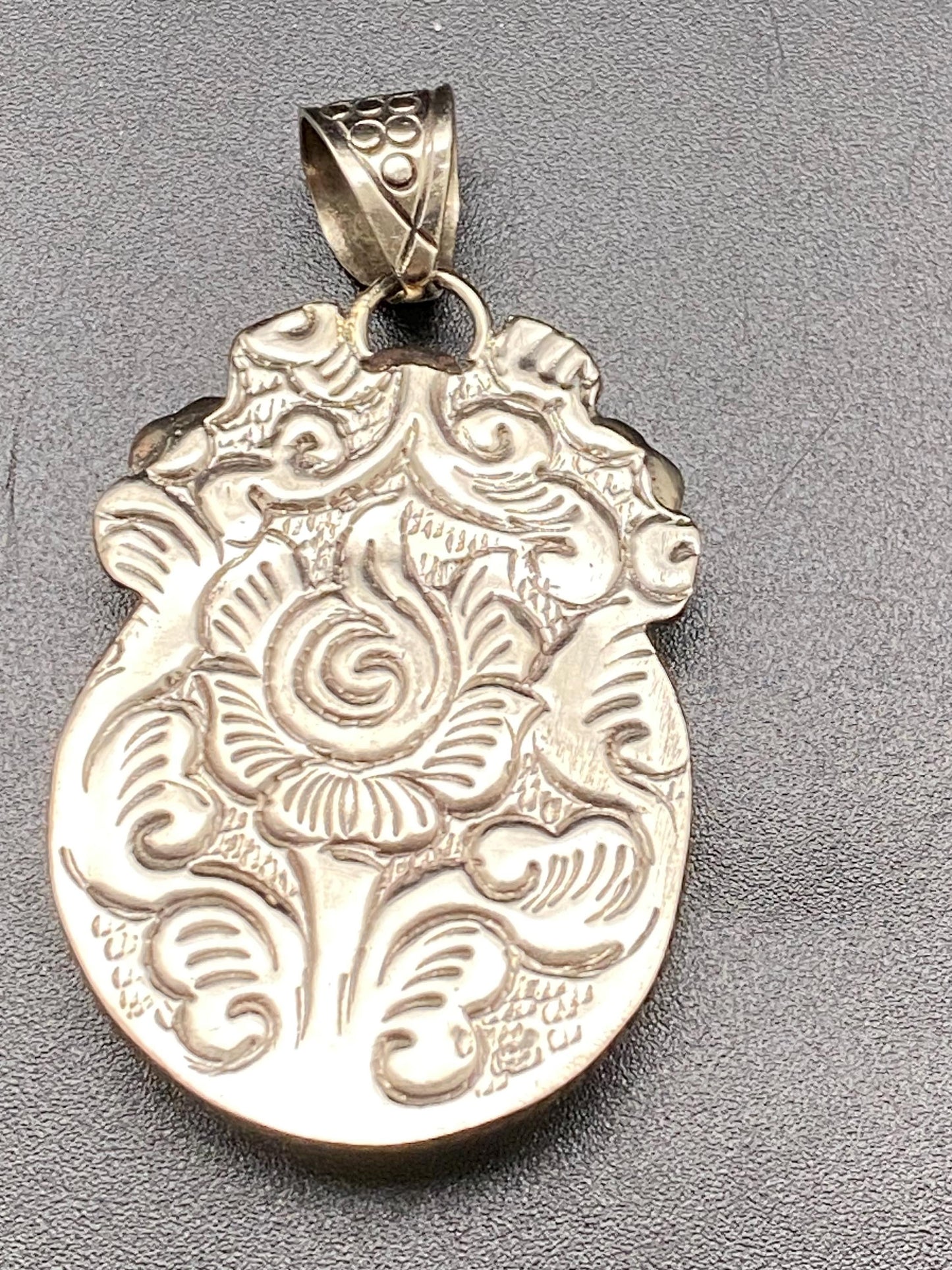 Fish pendant, bone carved pendant, handcrafted, Tibetan silver, floral silver,Nepalese