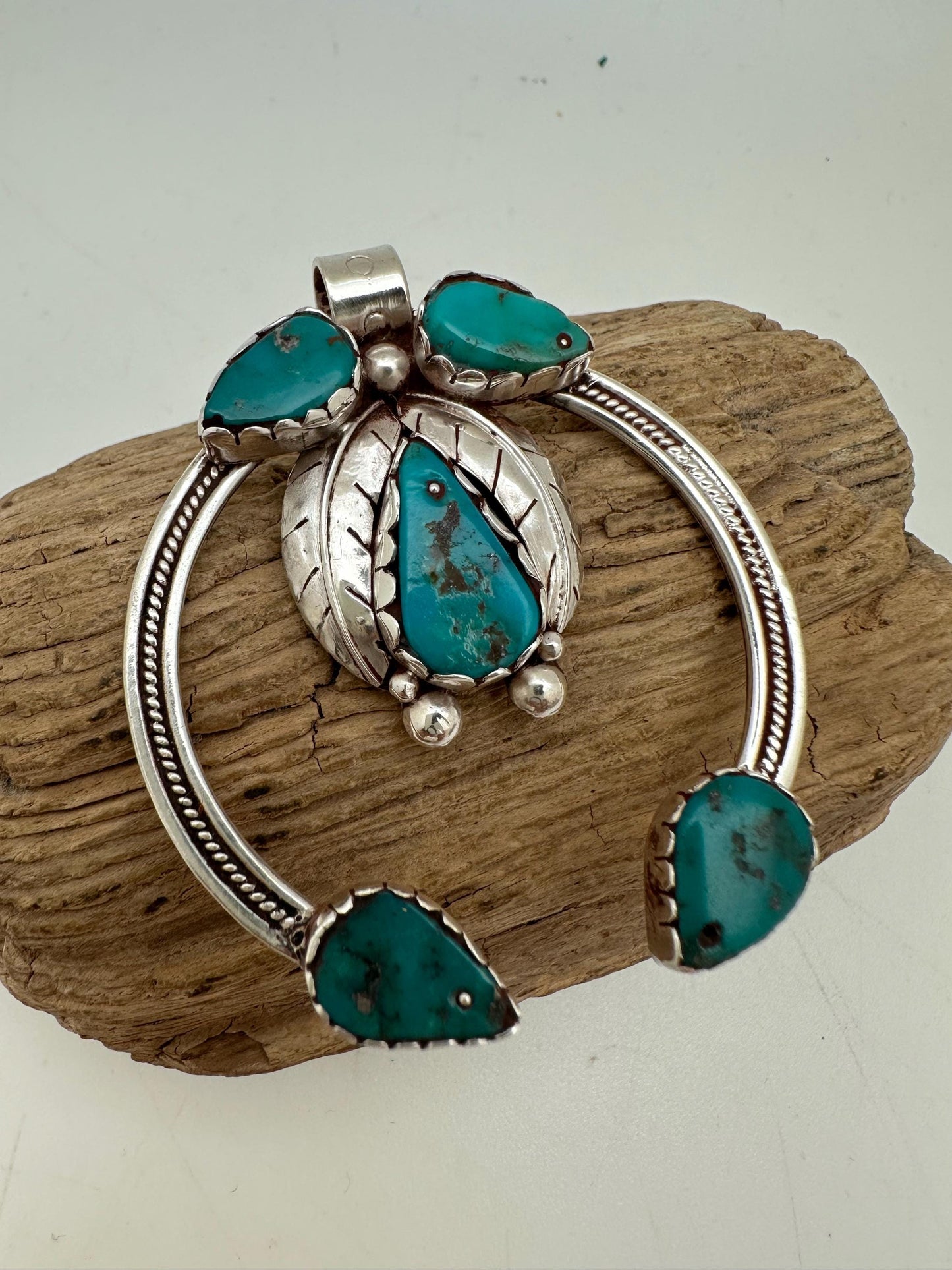 Squash Blossom pendant,sterling silver,, turquoise pendant,natural stone, handcrafted