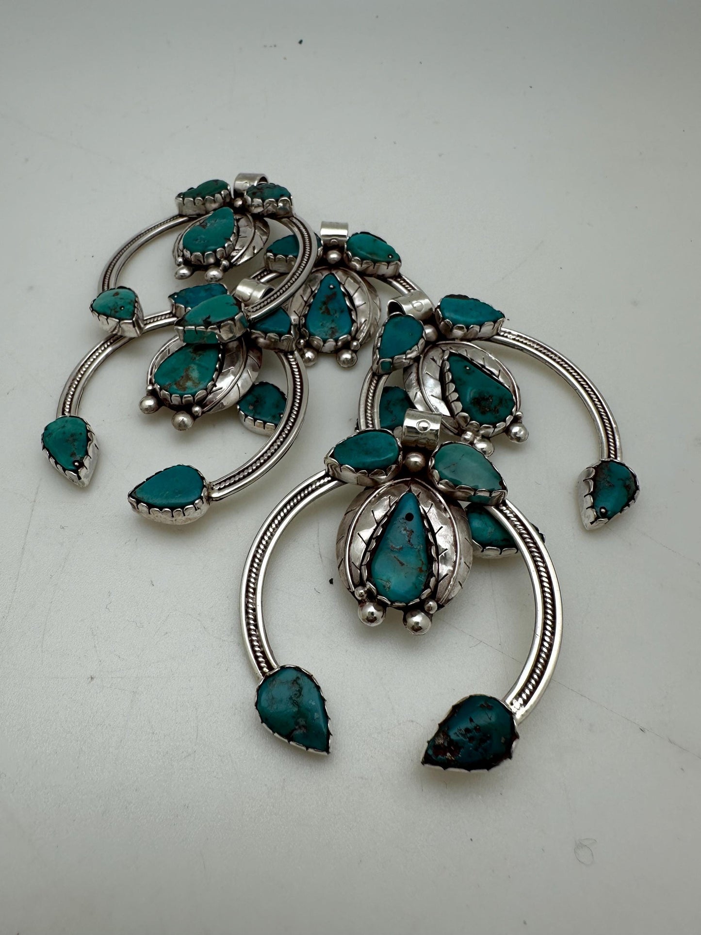 Squash Blossom pendant,sterling silver,, turquoise pendant,natural stone, handcrafted