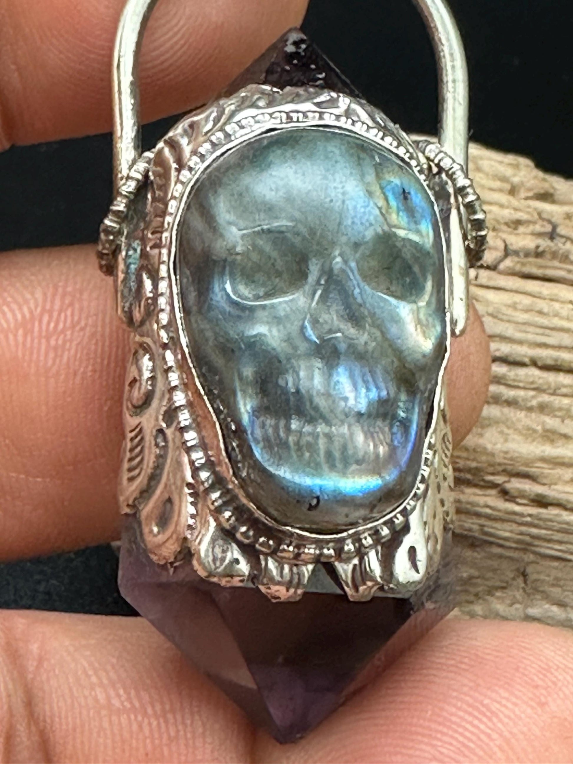 healing pendant, amethyst, labradorite skull spiritual amulet,