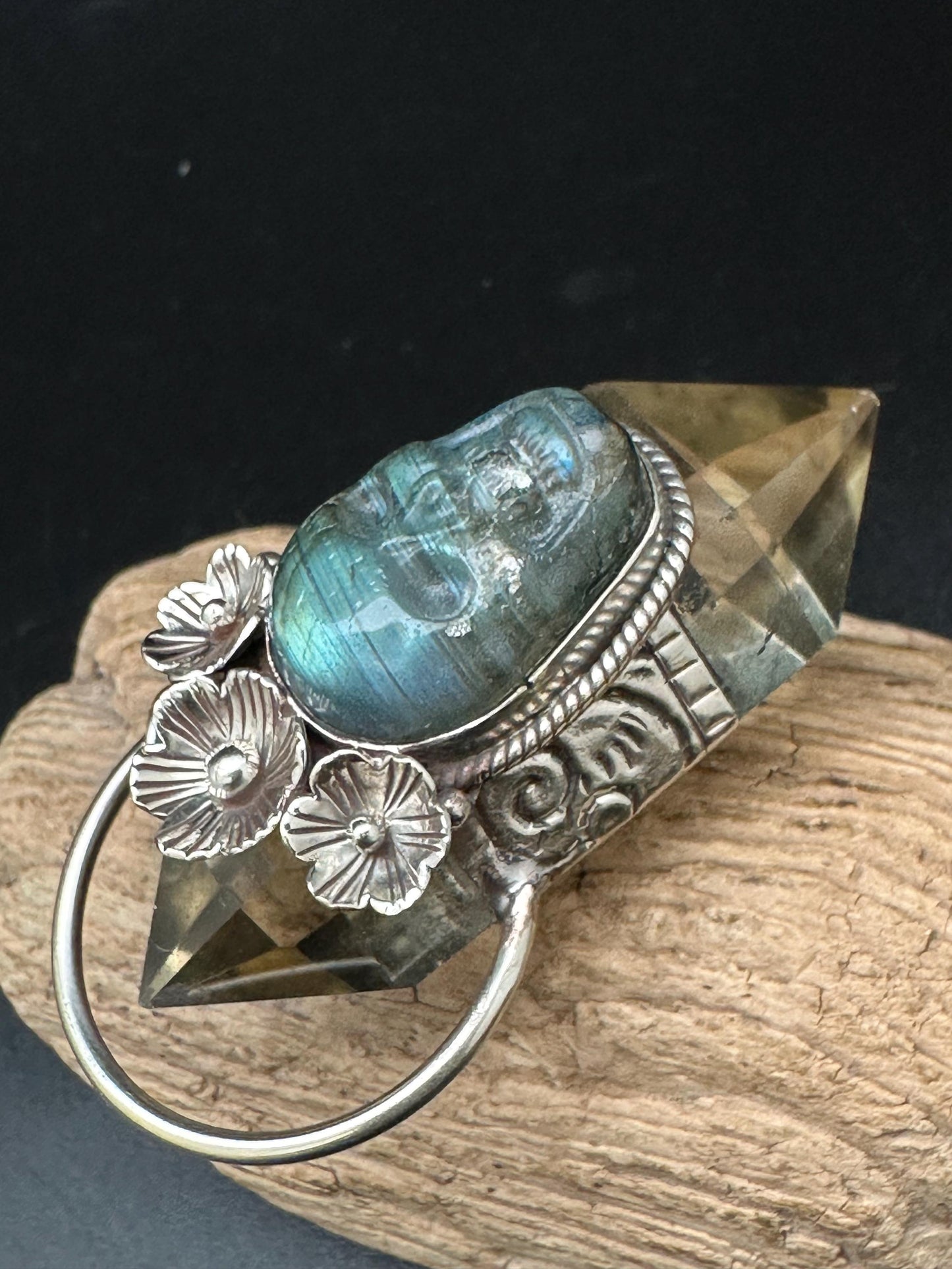 natural citrine with Buddha, healing pendant, master handcrafted with Tibetan silver