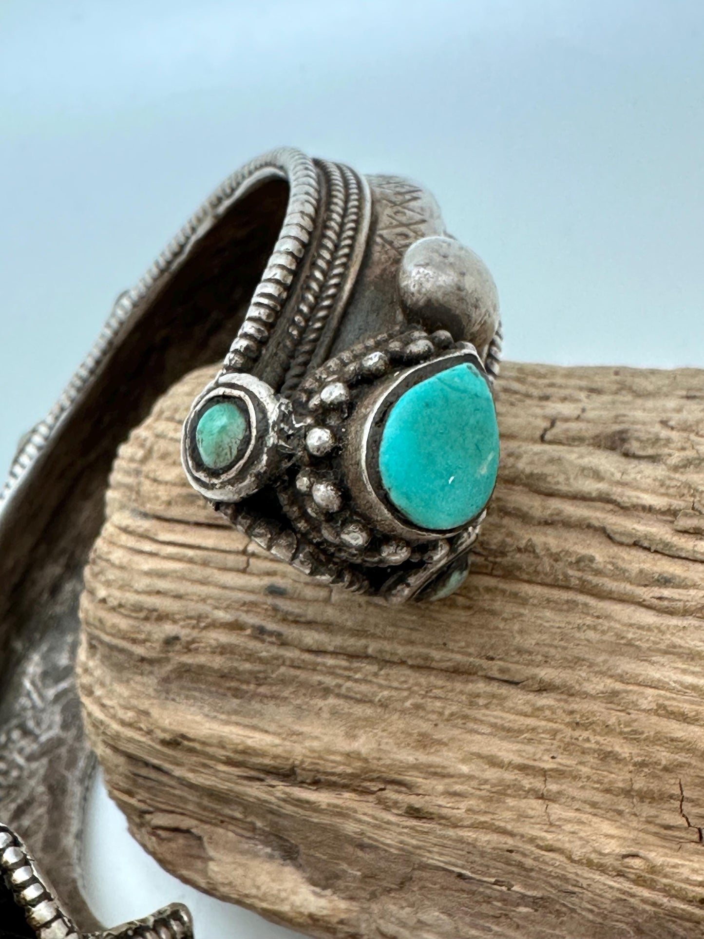 Tibetan bangle, ethnic Tibetan jewelry, sterling silver bangle,