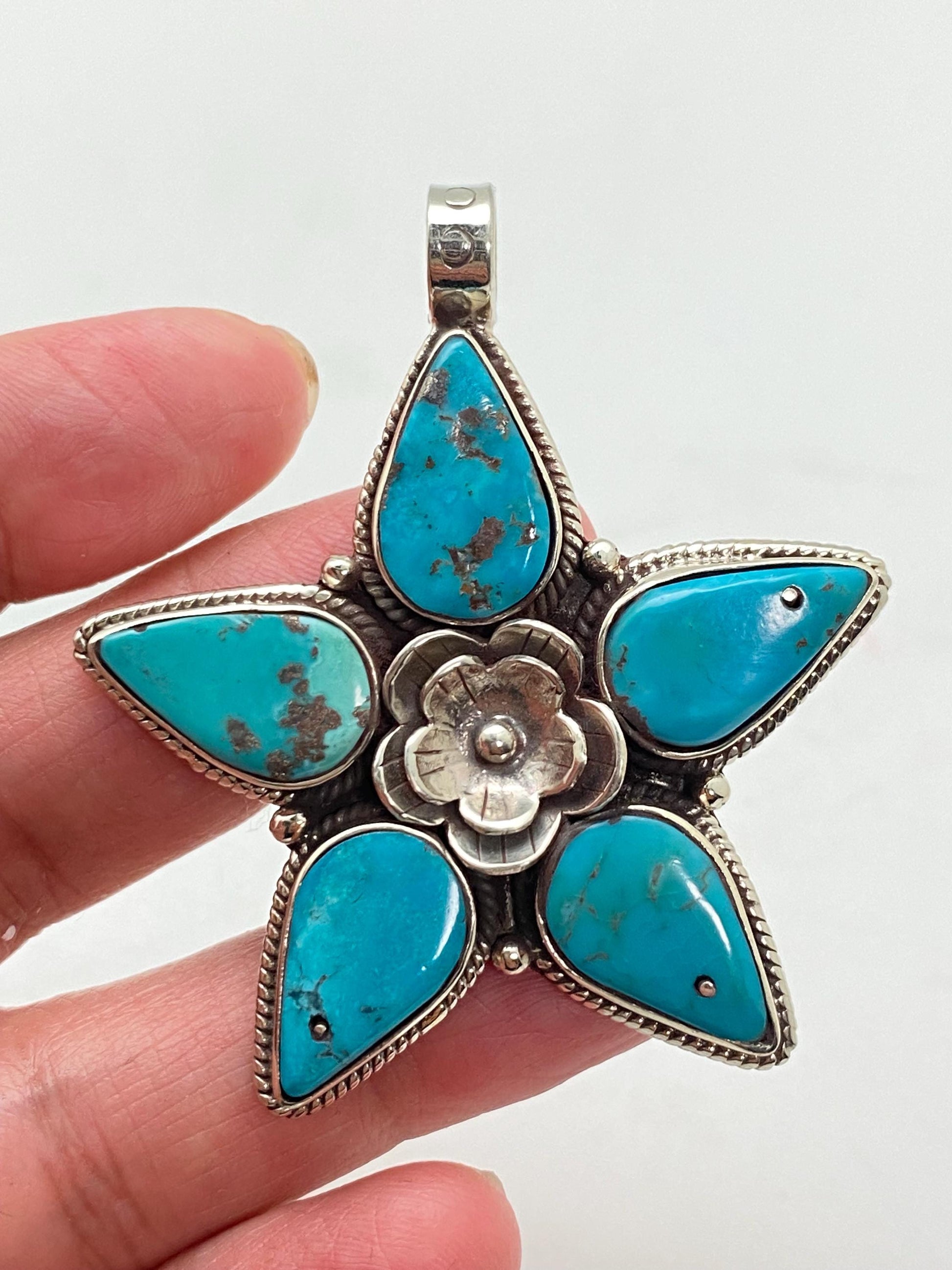 Turquoise pendant,handcrafted,tibetan silver,ethnic style,Nepalese