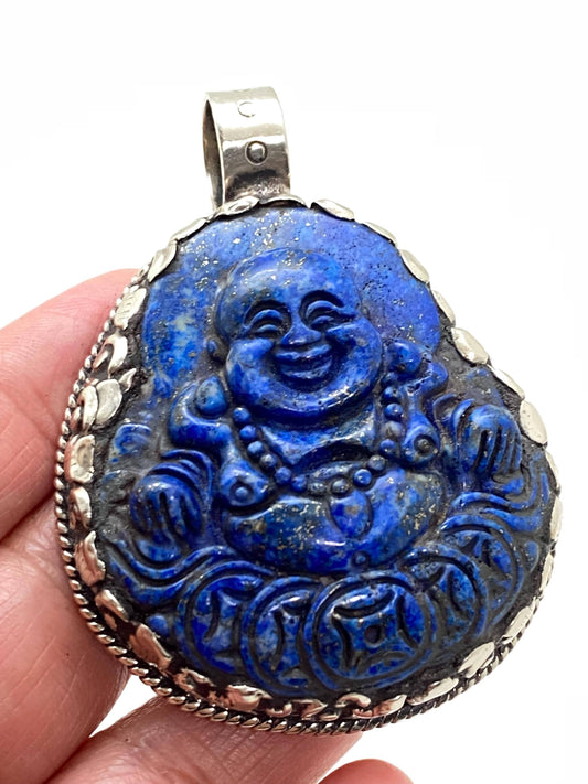 Happy Buddha, laughing Buddha,lapis lazuli ,handcrafted,Tibetan silver,Goodluck,prosperity,