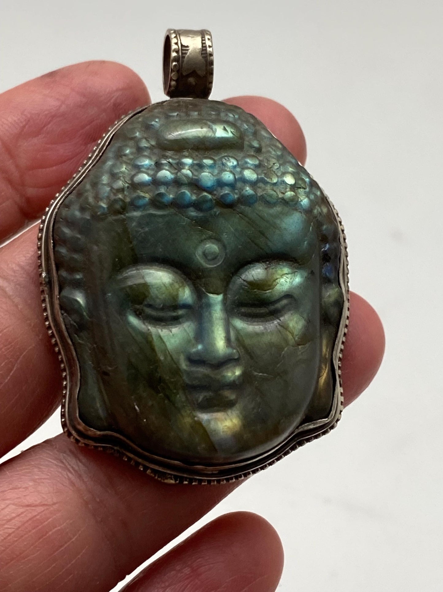 Buddha pendant,Labradorite carved Buddha pendant,handcrafted,Tibetan silver,spiritual, meditation,amulet,Buddhist,Himalayan,Nepalese