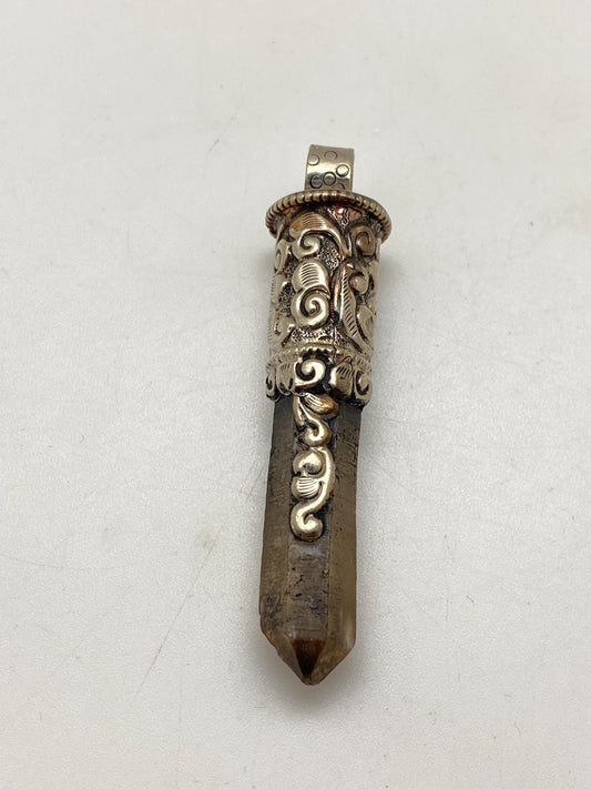 citrine point pendant,unpolished natural stone,handcrafted,Tibetan silver,Nepalese,Ethnic style