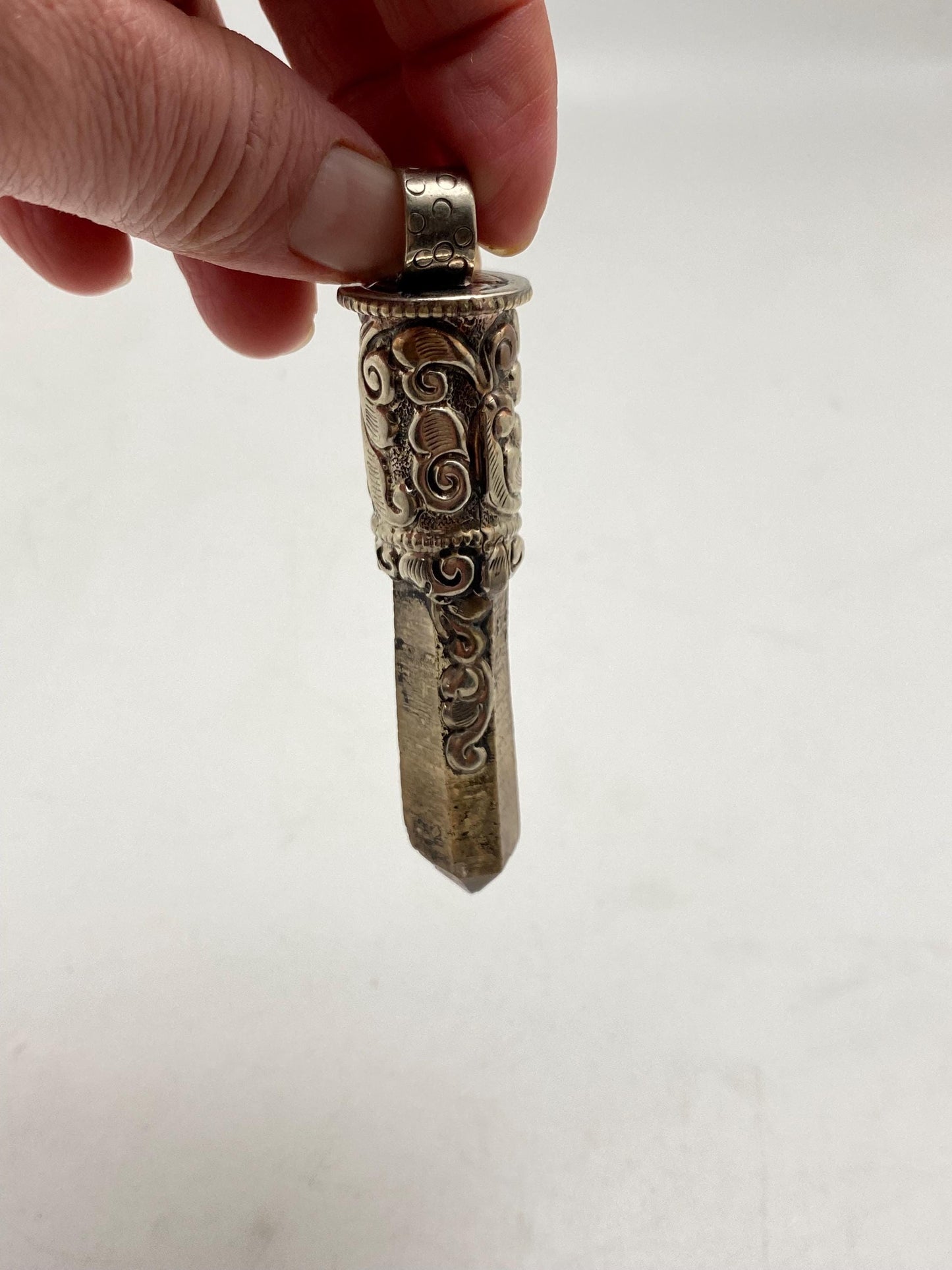 citrine point pendant,unpolished natural stone,handcrafted,Tibetan silver,Nepalese,Ethnic style