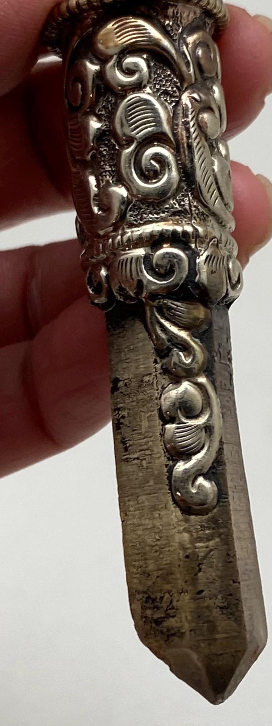 citrine point pendant,unpolished natural stone,handcrafted,Tibetan silver,Nepalese,Ethnic style