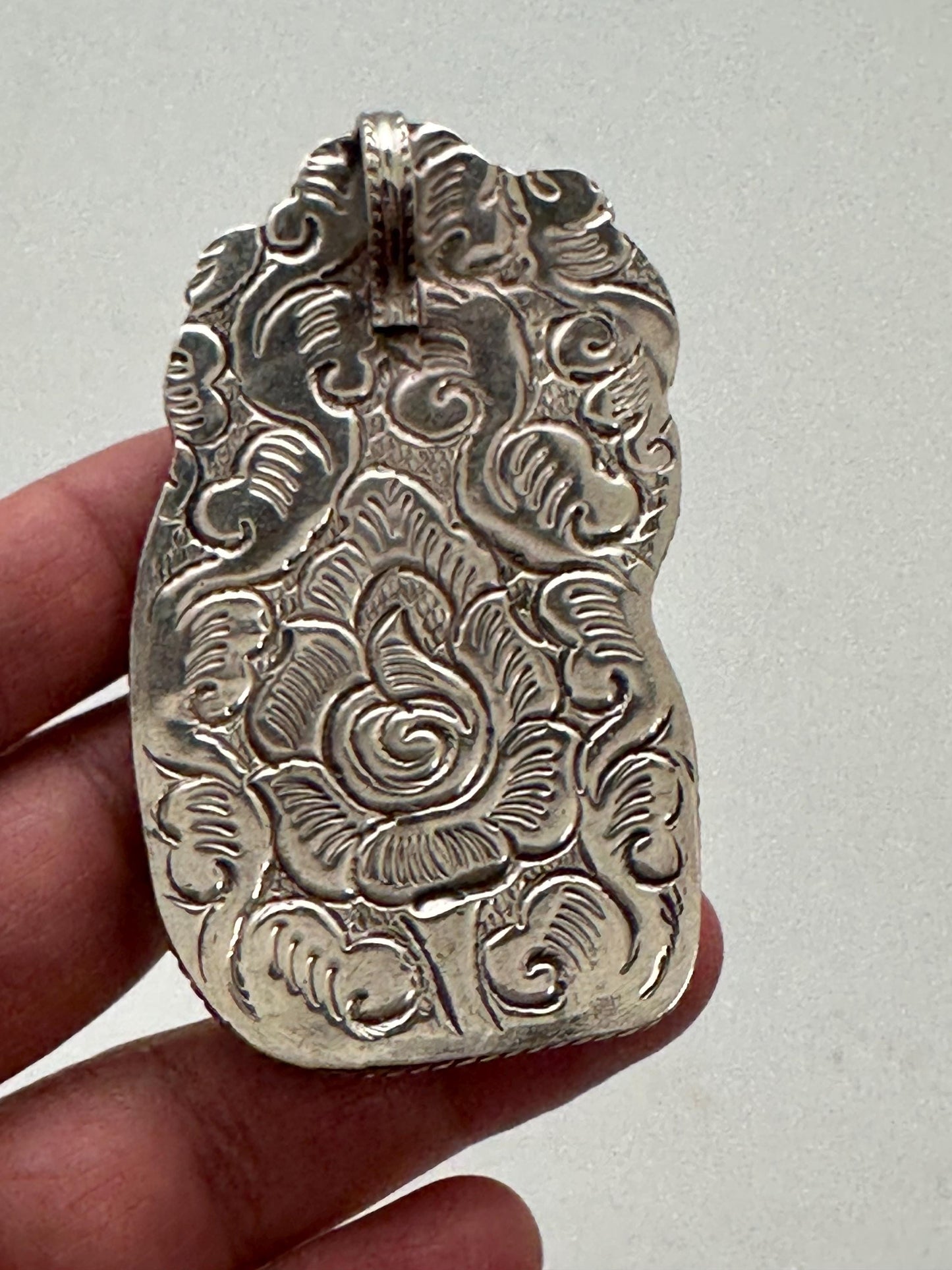 Bone carved panda pendant, handcrafted,tibetan silver,floral silver, animal lover,Himalayan ,Nepalese