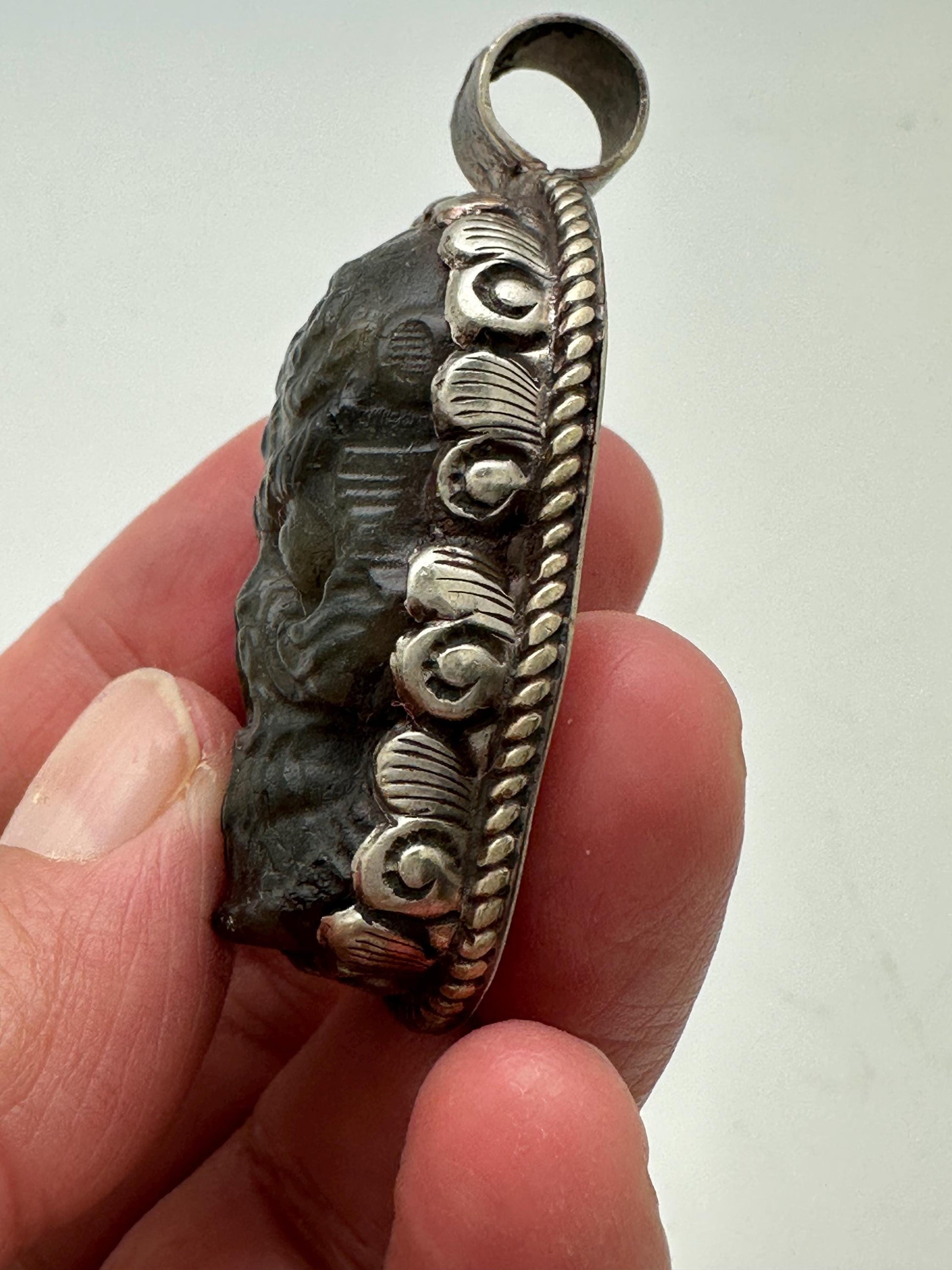 Labradorite carved skull pendant, handcrafted, Tibetan silver, ethnic style,Himalayan, Nepalese