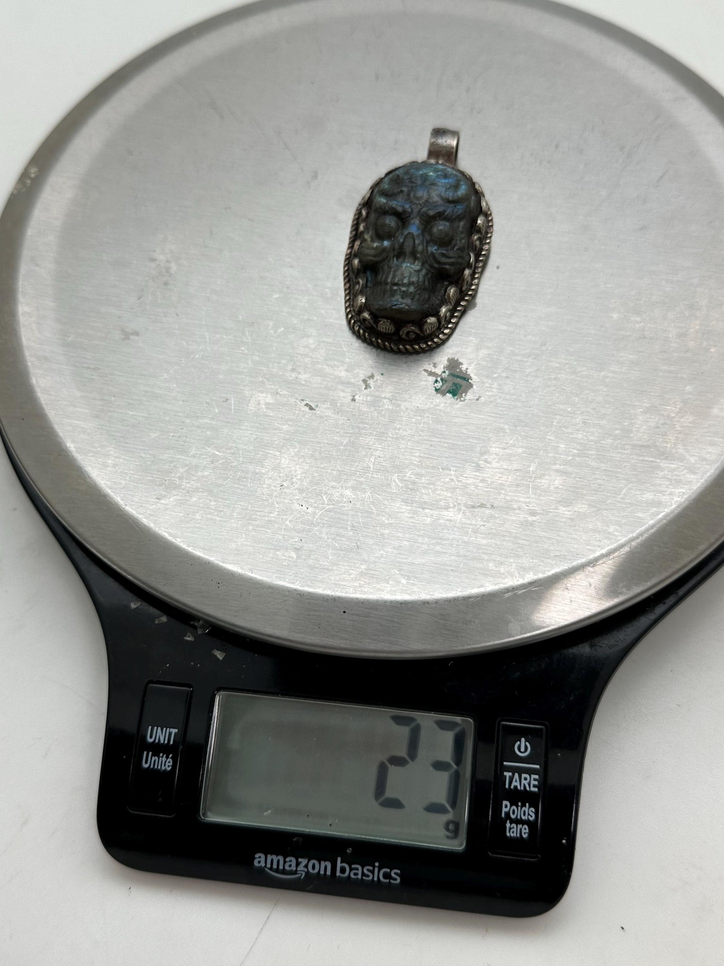 Labradorite carved skull pendant, handcrafted, Tibetan silver, ethnic style,Himalayan, Nepalese