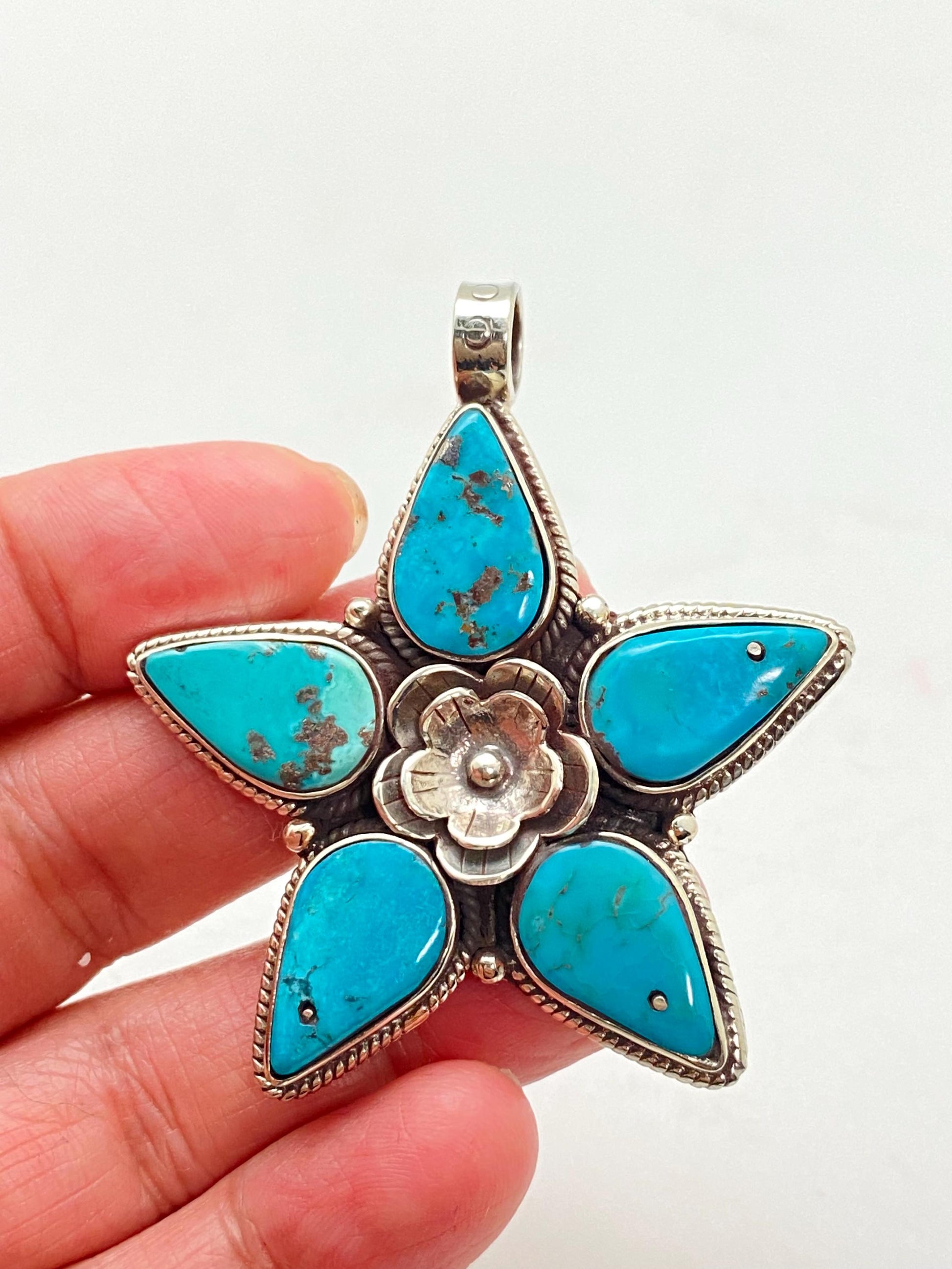 Turquoise pendant,handcrafted,tibetan silver,ethnic style,Nepalese