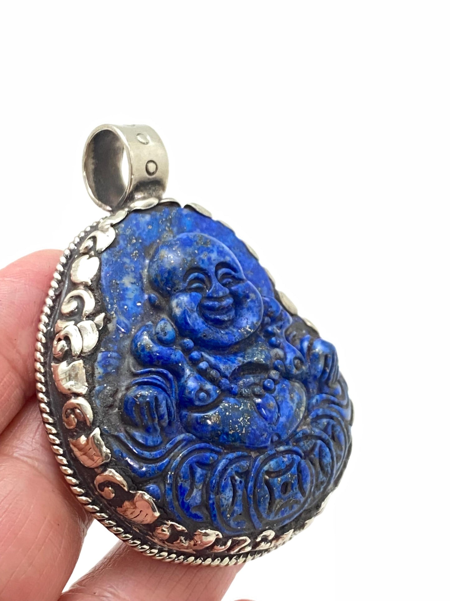 Happy Buddha, laughing Buddha,lapis lazuli ,handcrafted,Tibetan silver,Goodluck,prosperity,