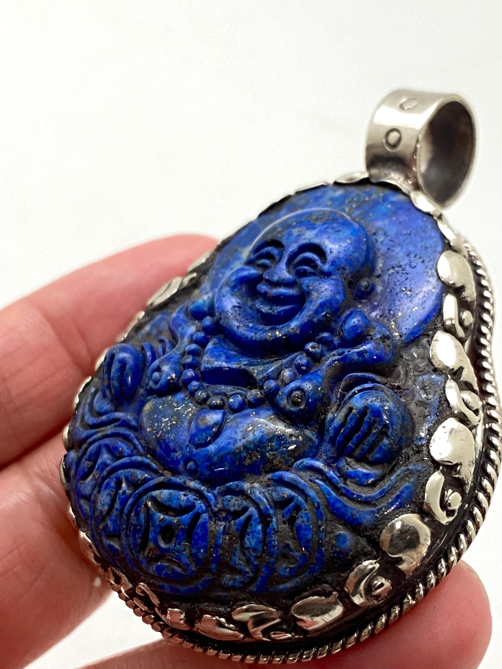 Happy Buddha, laughing Buddha,lapis lazuli ,handcrafted,Tibetan silver,Goodluck,prosperity,