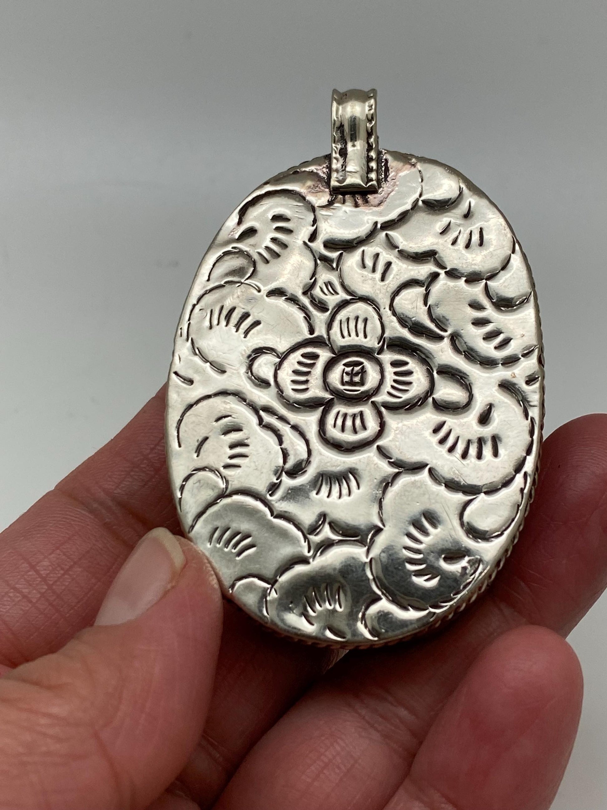 lotus pendant, bone carved, handcrafted, Tibetan silver, nepalese