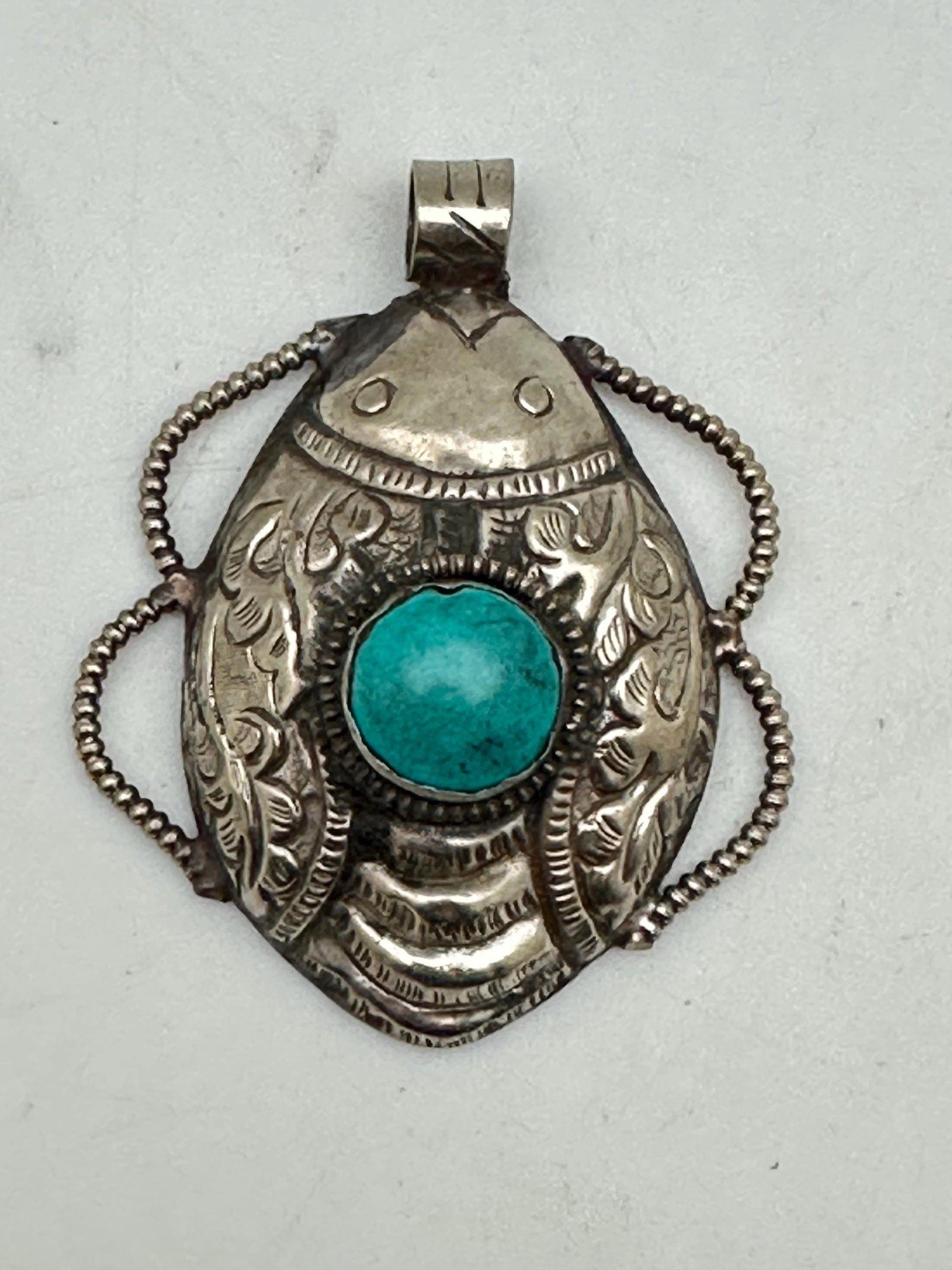 Scarab pendant, turquoise, Tibetan silver, handcrafted, ethnic design, Himalayan, Nepalese