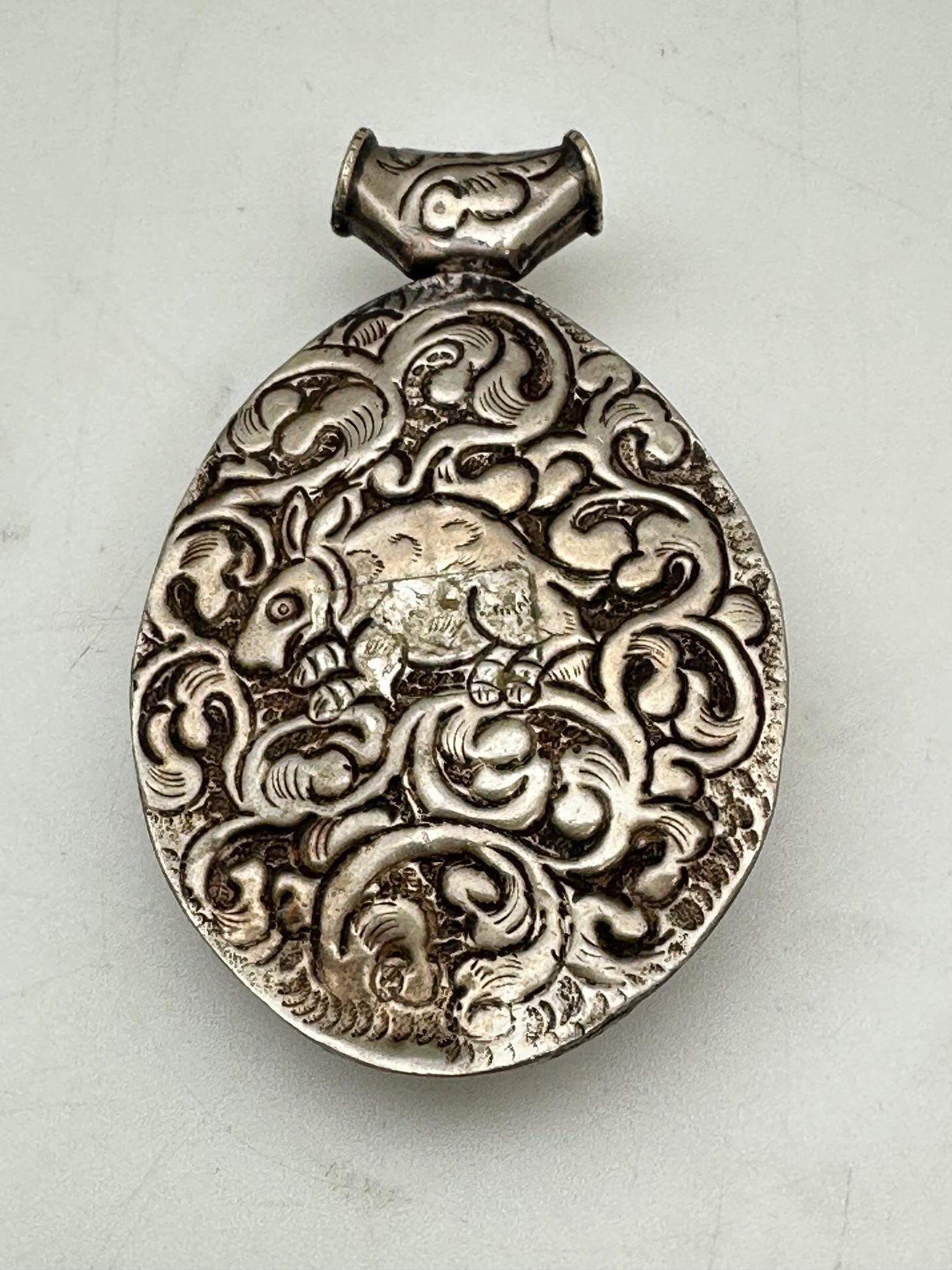 Large Blue stone pendant, handcrafted, Tibetan silver, dragon, ethnic style, Himalayan, Nepalese