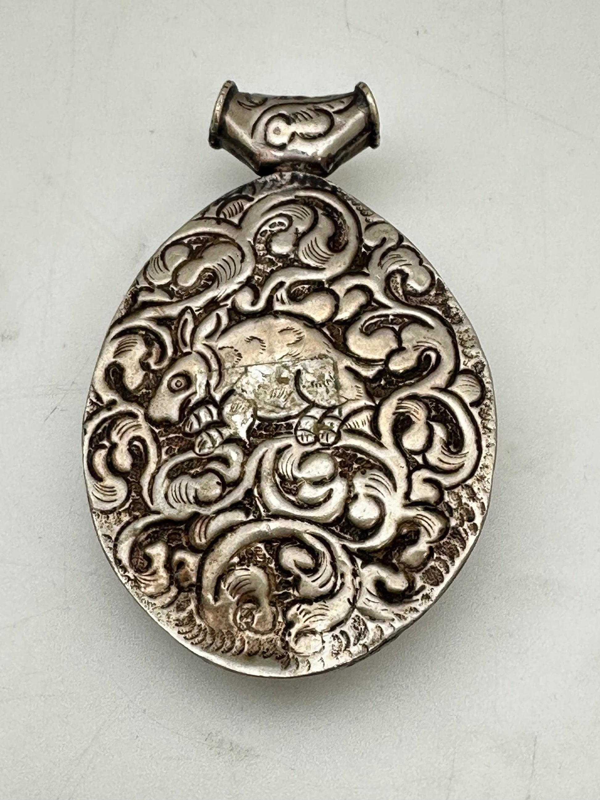 Large Blue stone pendant, handcrafted, Tibetan silver, dragon, ethnic style, Himalayan, Nepalese