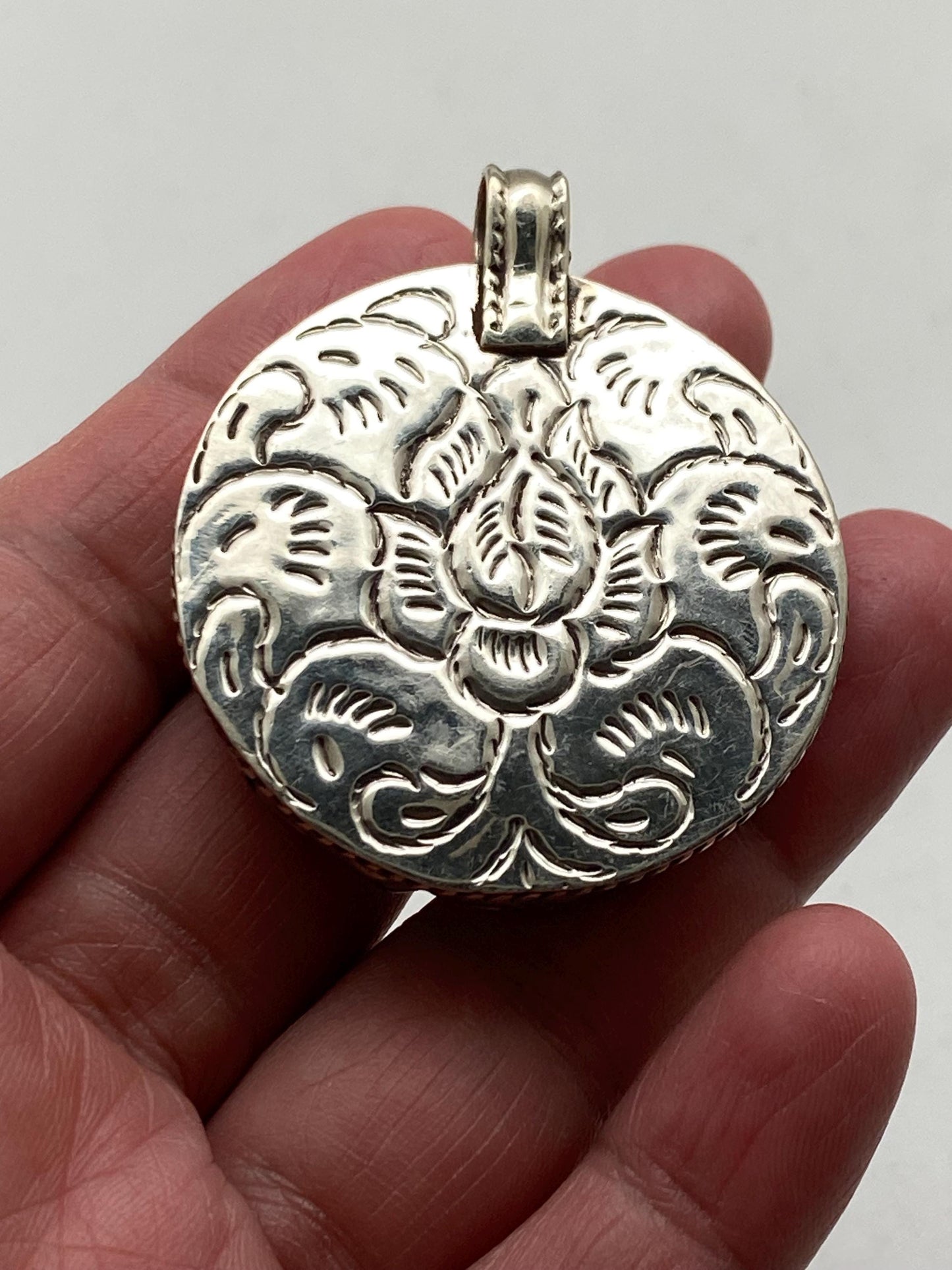 Rose pendant, bone carved rose, flower, handcrafted, Tibetan silver, Himalayan, Nepalese