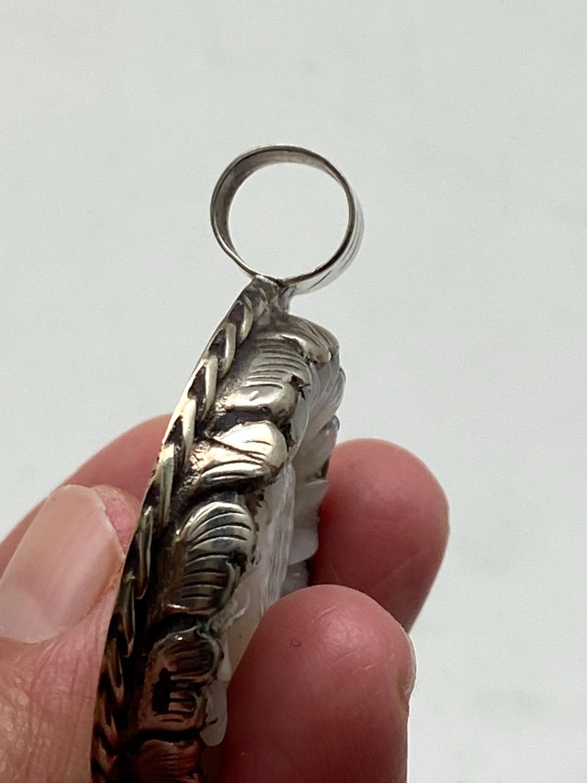 Flower pendant,mother of pearl, handcrafted, Tibetan silver,Himalayan, Nepalese