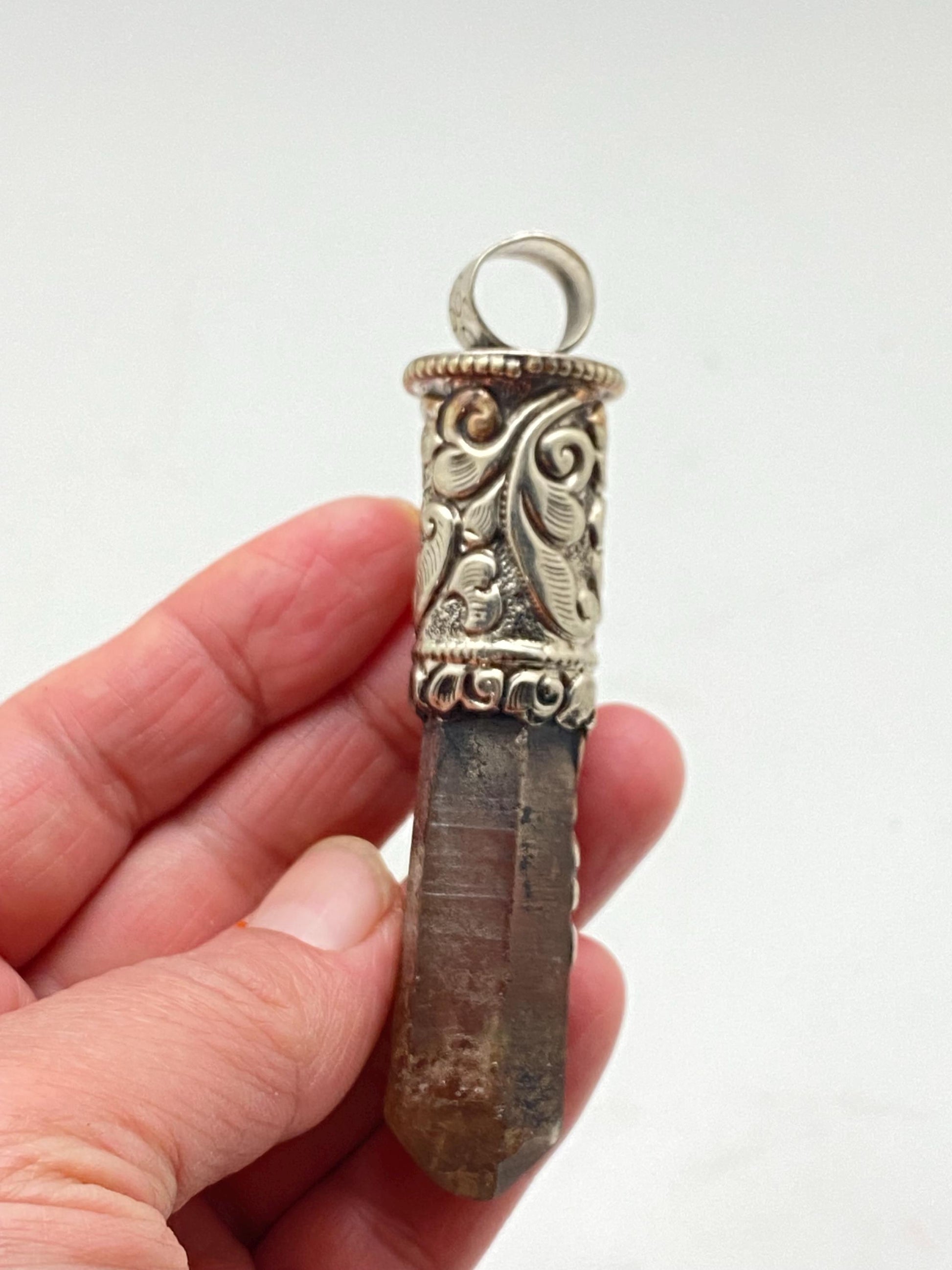 citrine point pendant,unpolished natural stone,handcrafted,Tibetan silver,Nepalese,Ethnic style