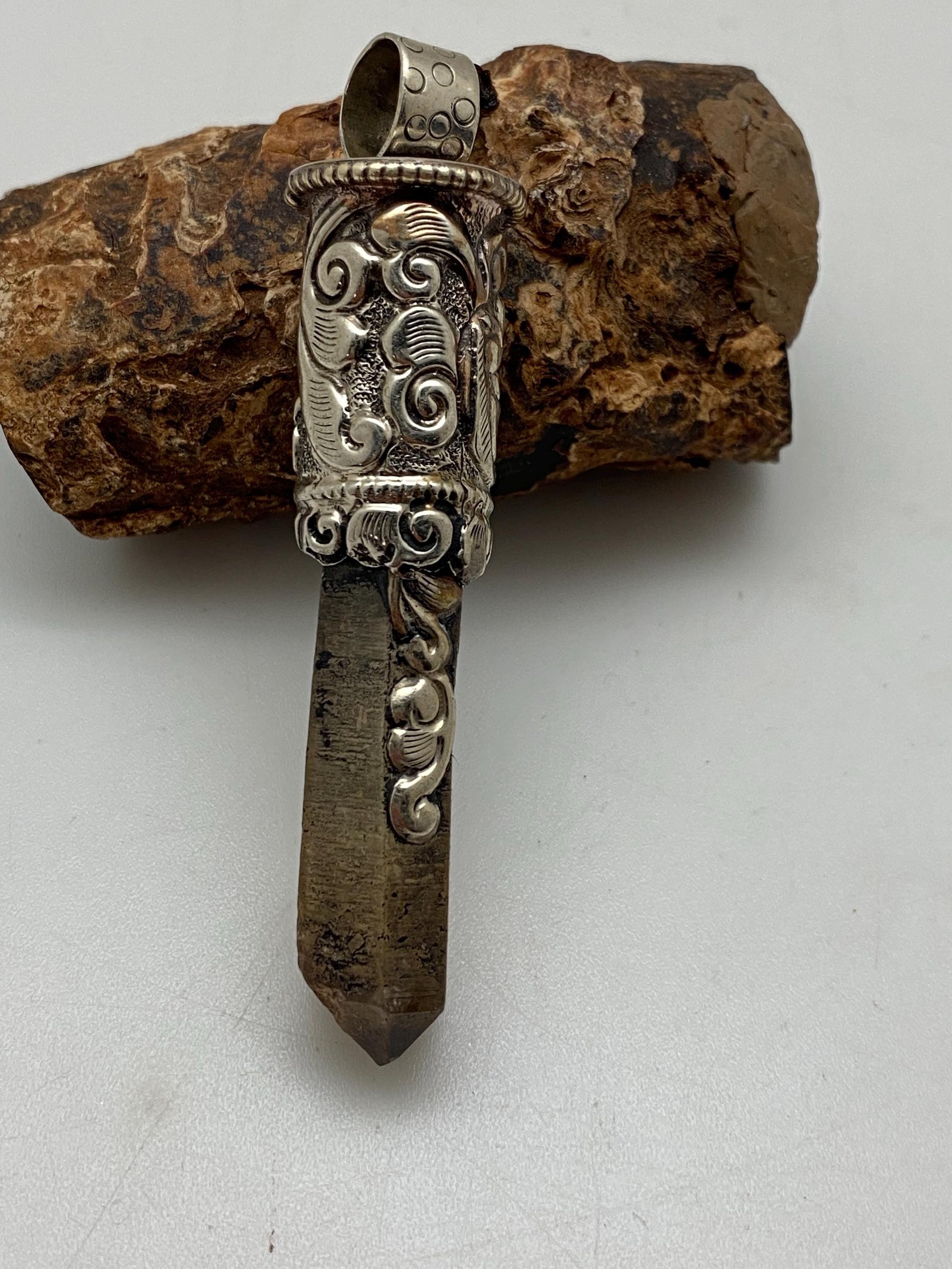 citrine point pendant,unpolished natural stone,handcrafted,Tibetan silver,Nepalese,Ethnic style