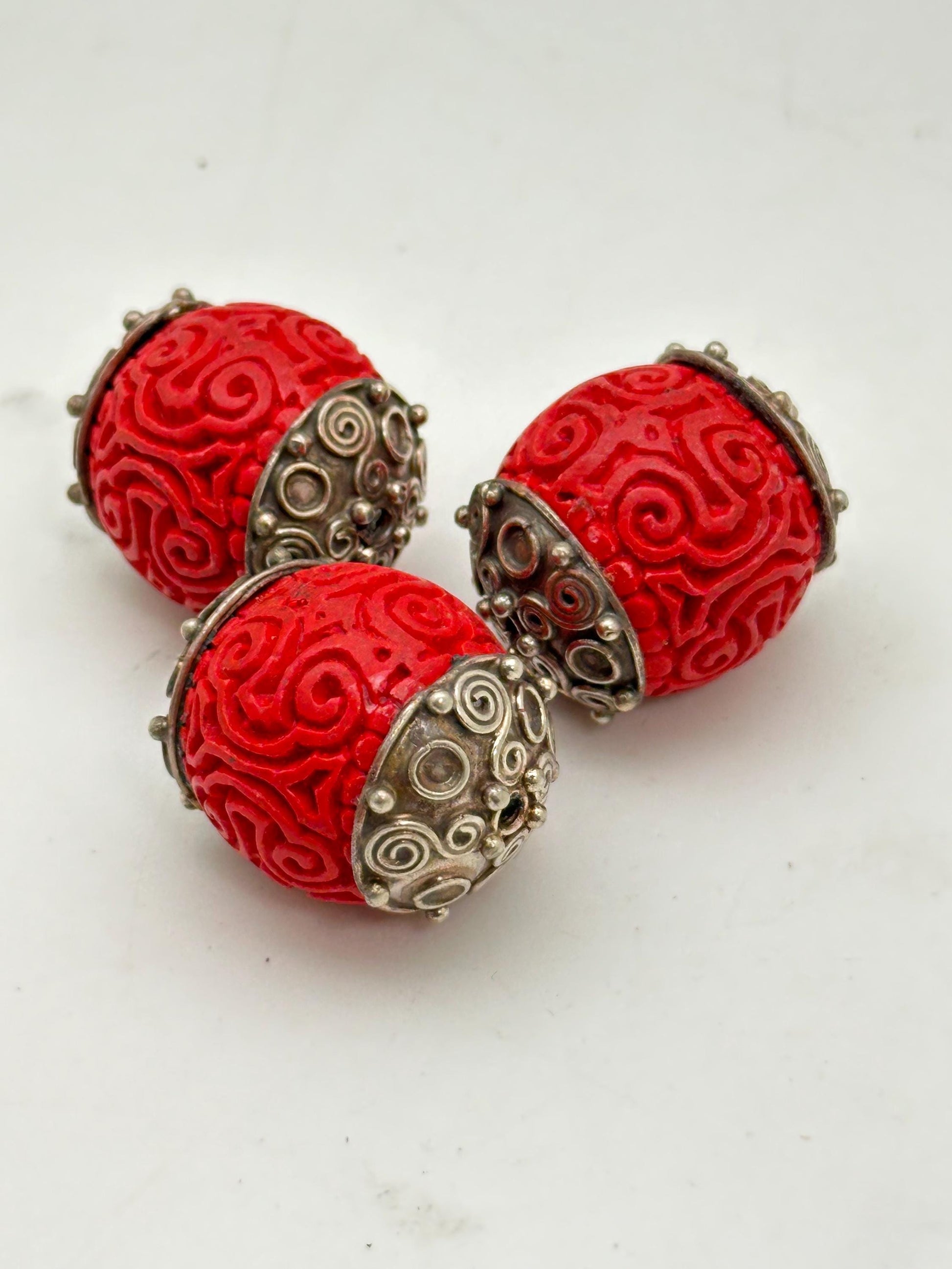 cinnabar bead, handcrafted,Tibetan silver,Nepalese