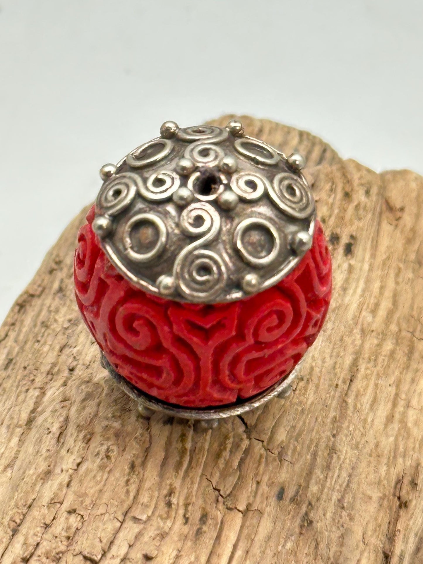 cinnabar bead, handcrafted,Tibetan silver,Nepalese