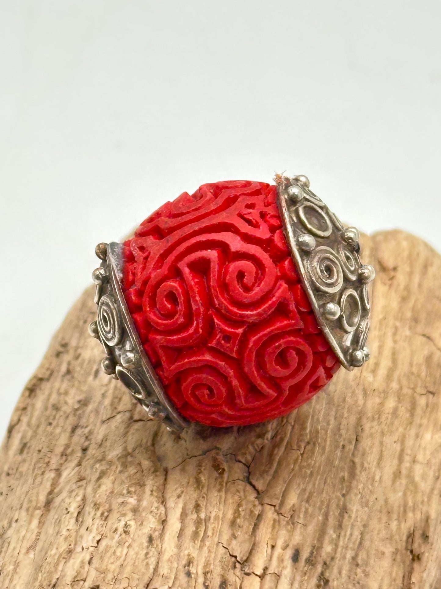 cinnabar bead, handcrafted,Tibetan silver,Nepalese