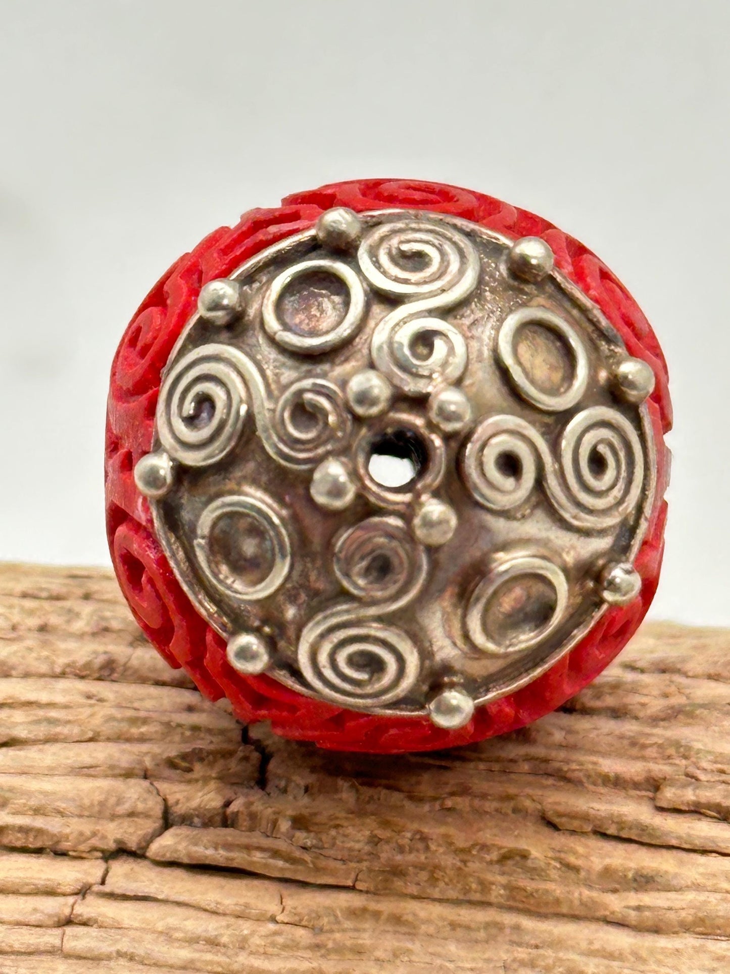 cinnabar bead, handcrafted,Tibetan silver,Nepalese