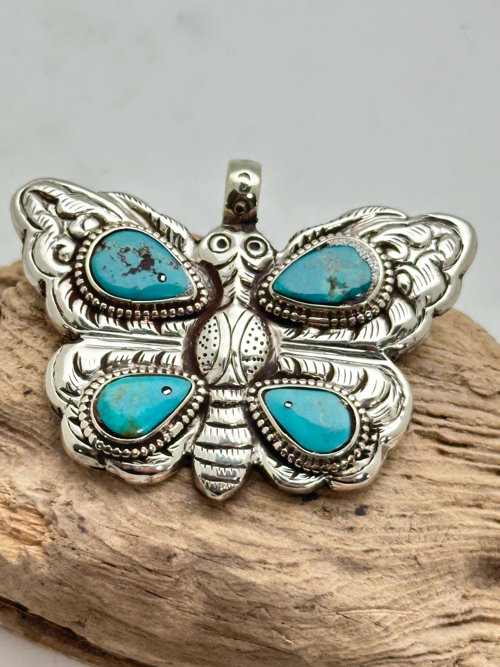 Handcrafted Turquoise Butterfly Pendant: Tibetan Silver, Nepalese Design