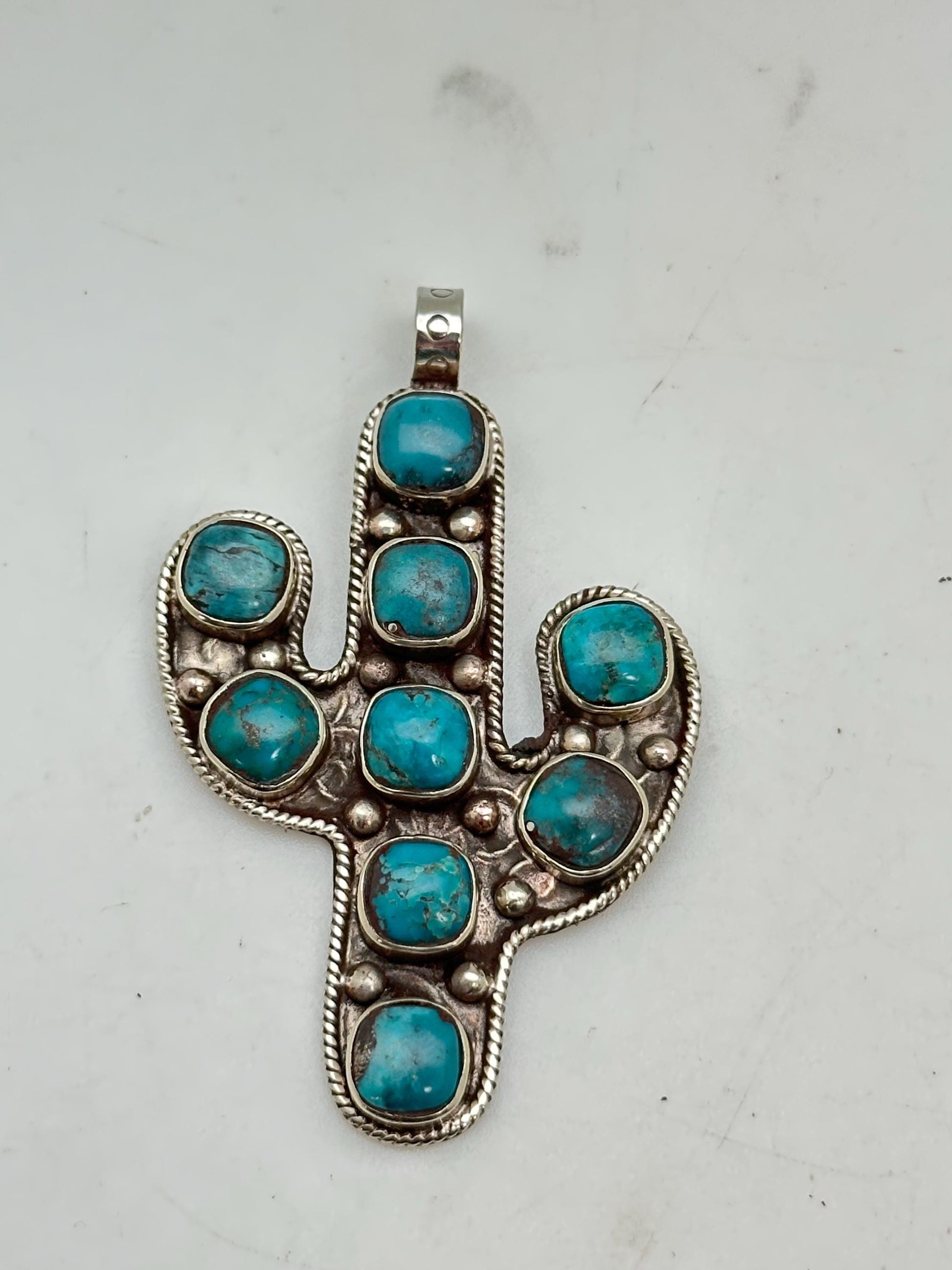 Cactus pendant, Turquoise pendant,Handcrafted , Tibetan silver, Nepalese