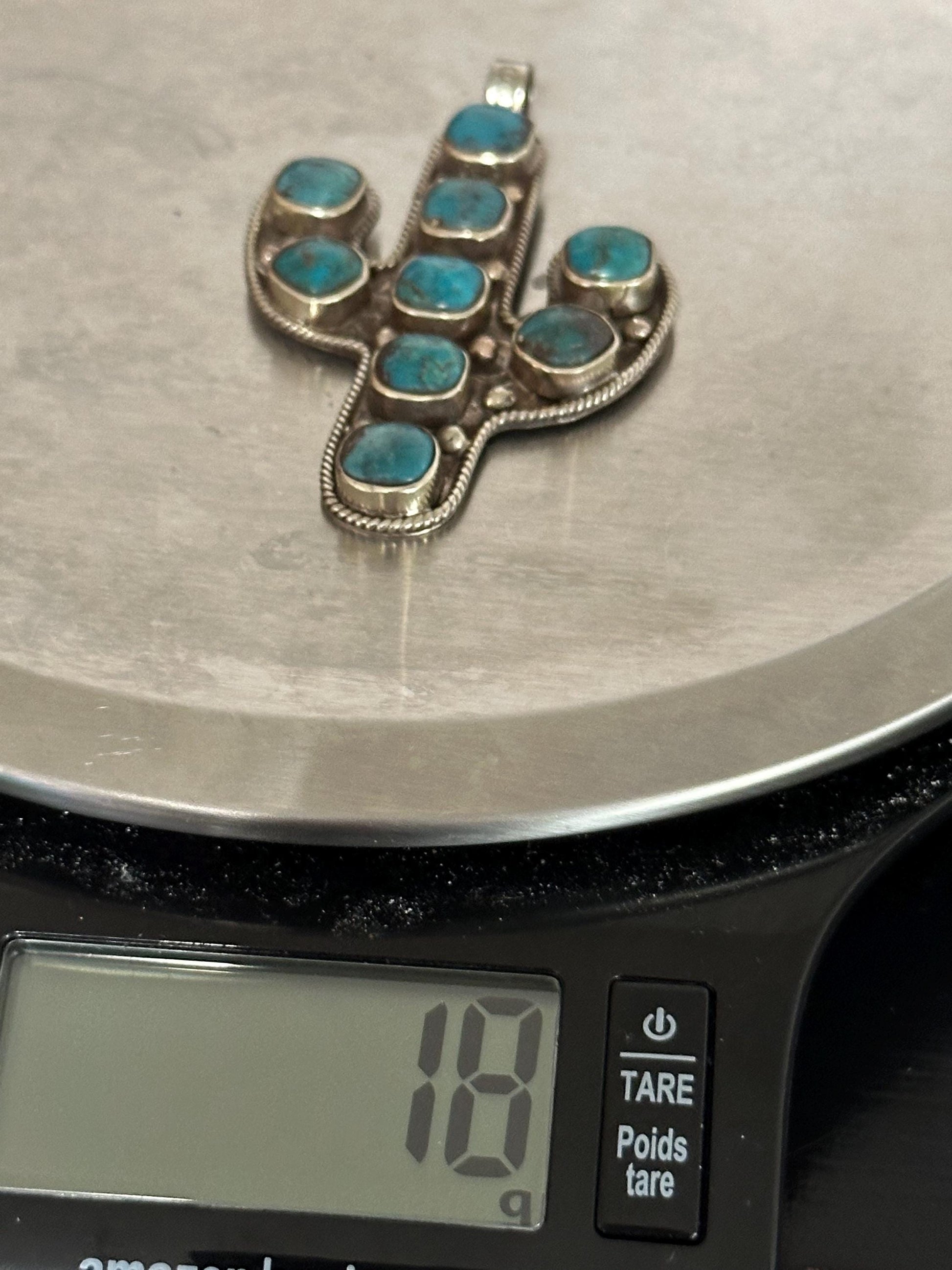 Cactus pendant, Turquoise pendant,Handcrafted , Tibetan silver, Nepalese