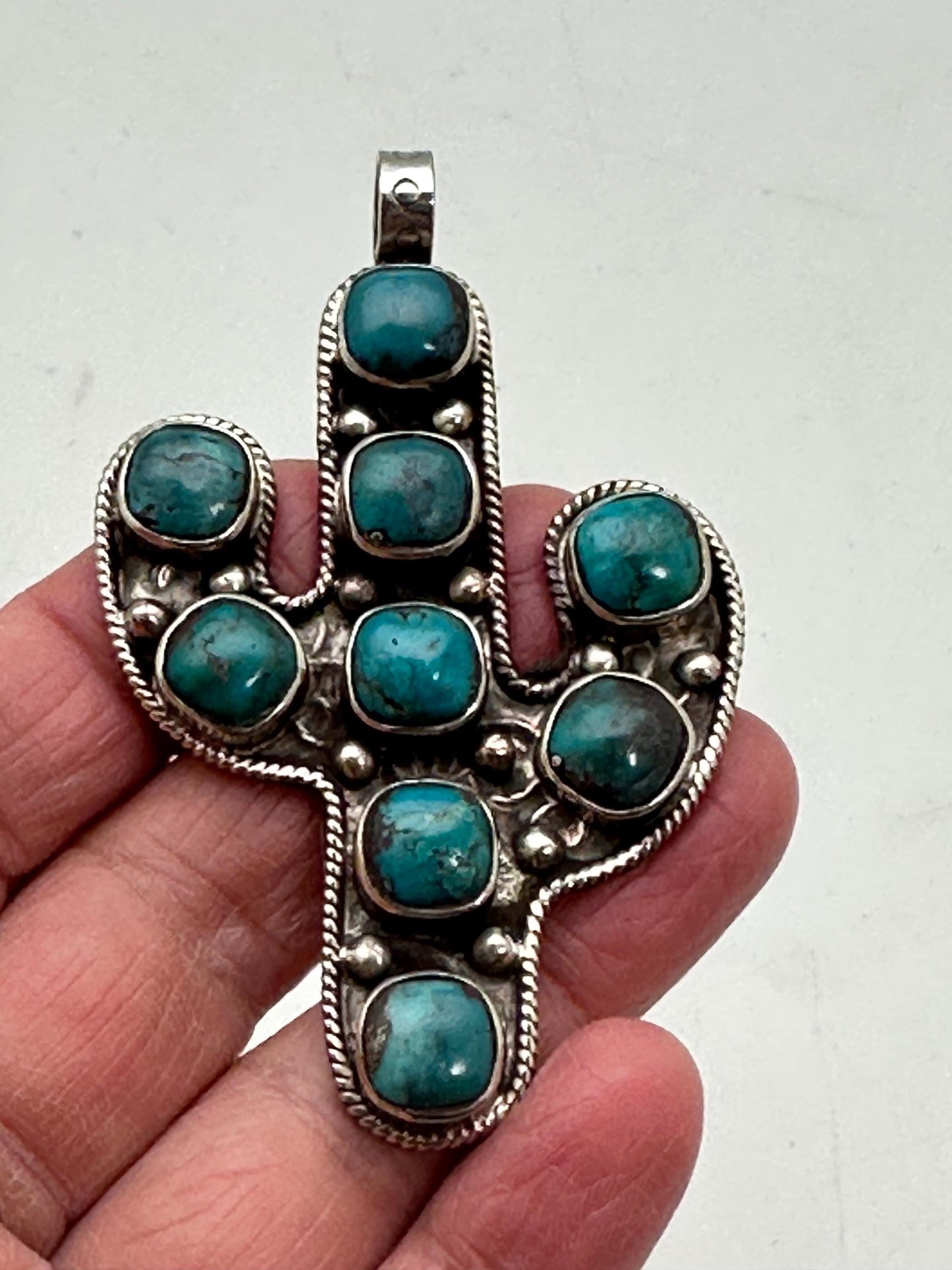 Cactus pendant, Turquoise pendant,Handcrafted , Tibetan silver, Nepalese