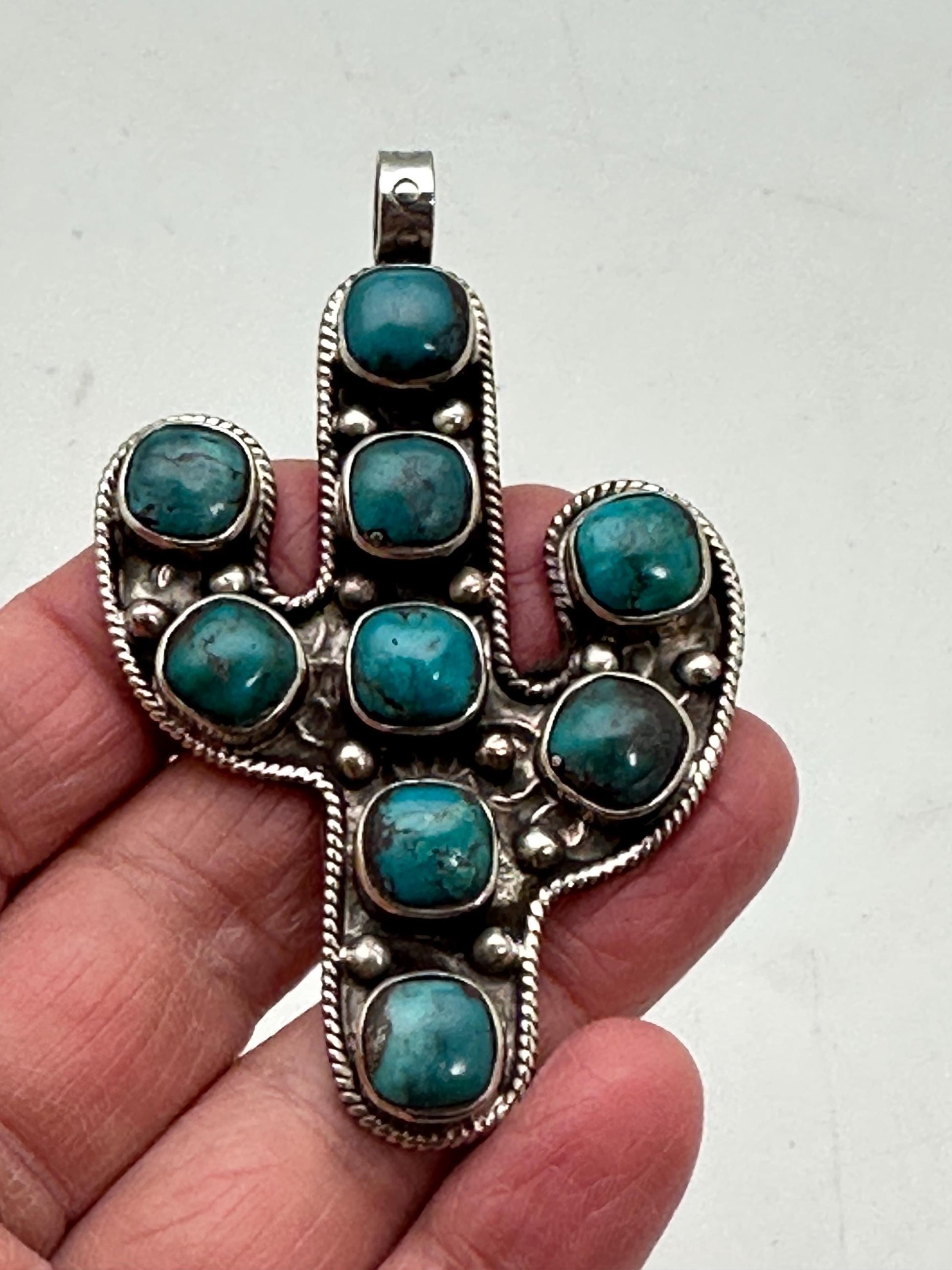 Cactus pendant, Turquoise pendant,Handcrafted , Tibetan silver, Nepalese