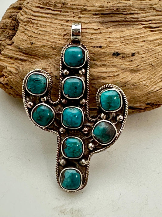 Cactus pendant, Turquoise pendant,Handcrafted , Tibetan silver, Nepalese
