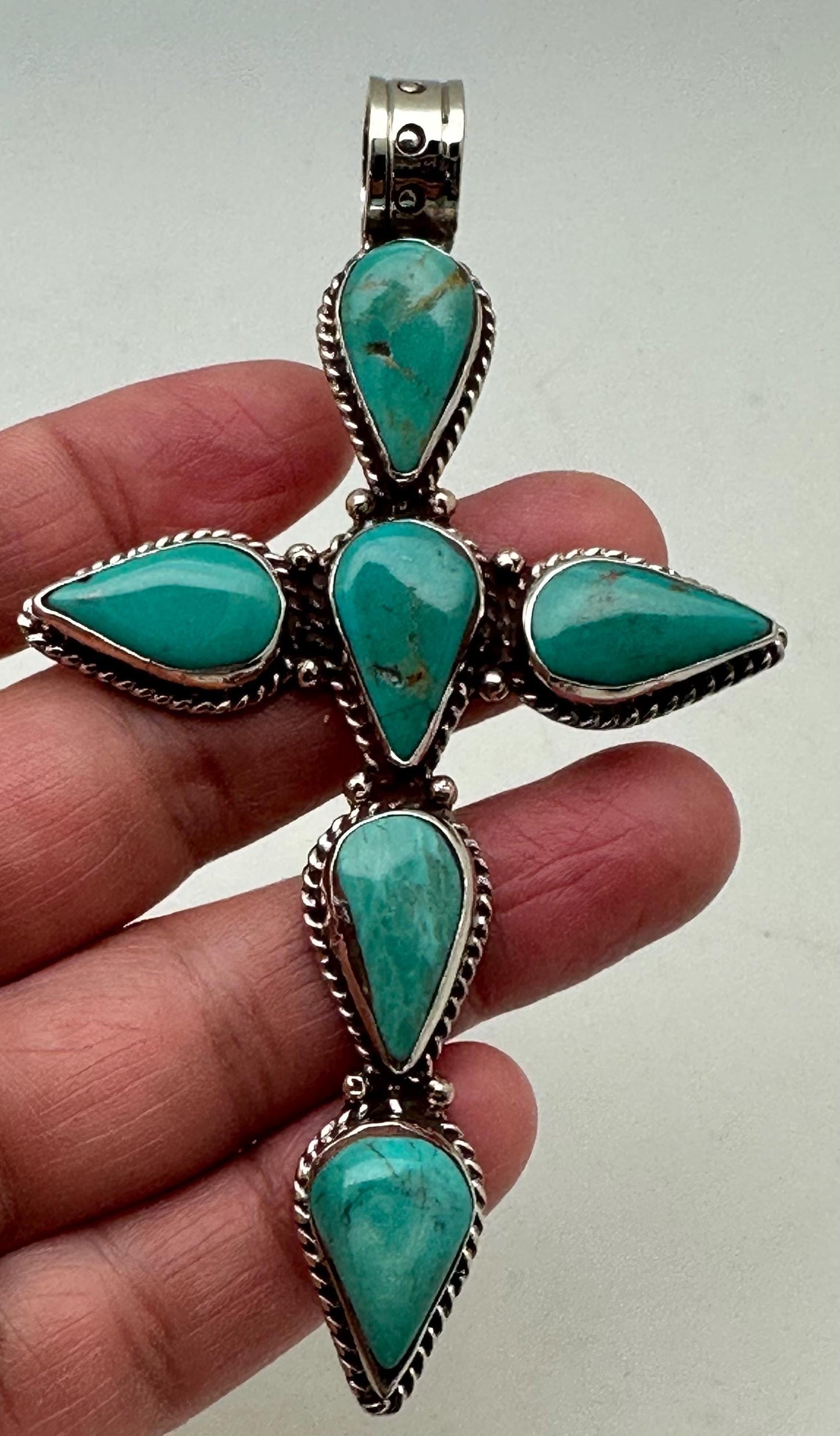 Turquoise Cross Pendant: Handcrafted Tibetan Silver, Nepal