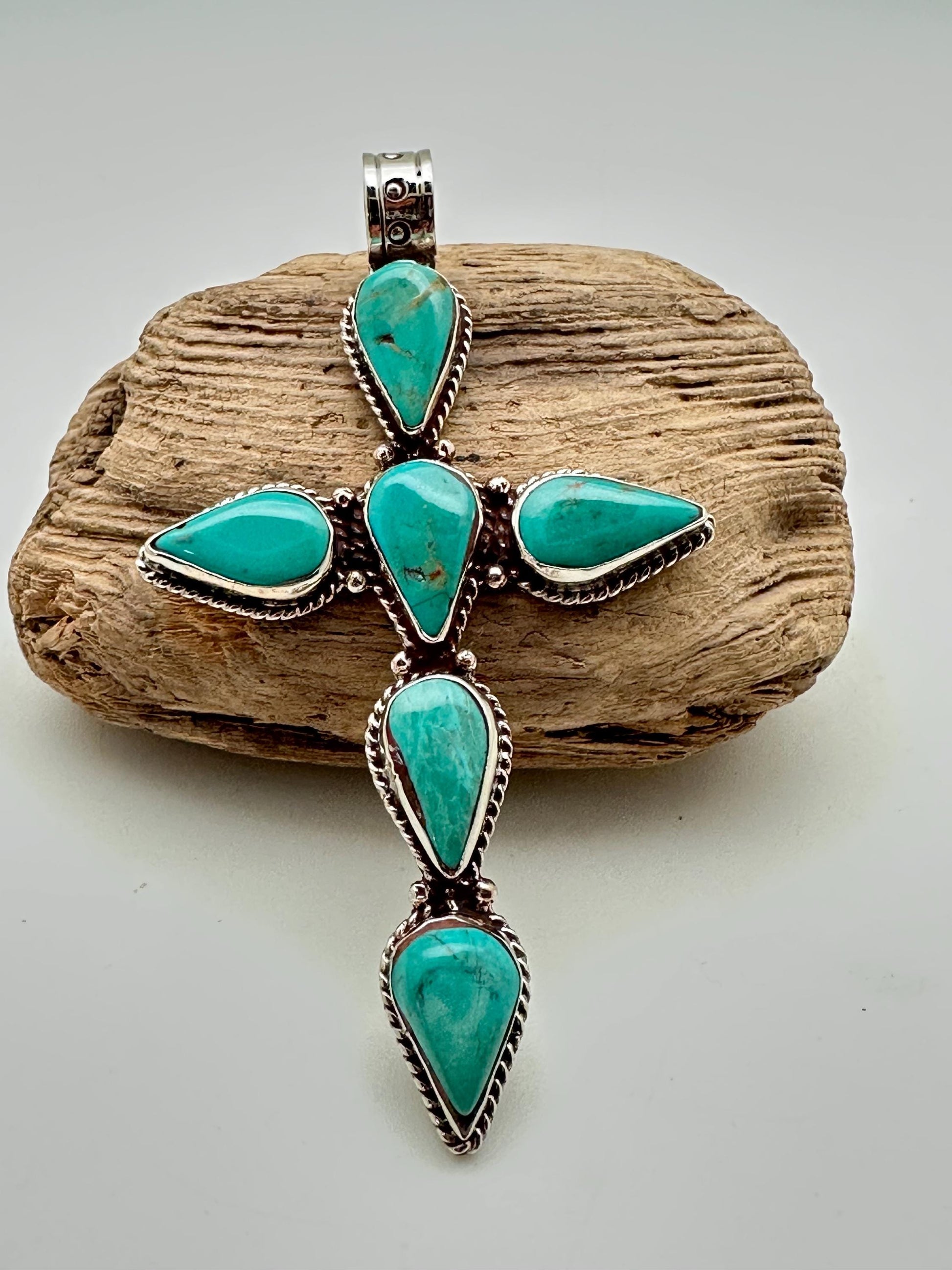 Turquoise Cross Pendant: Handcrafted Tibetan Silver, Nepal