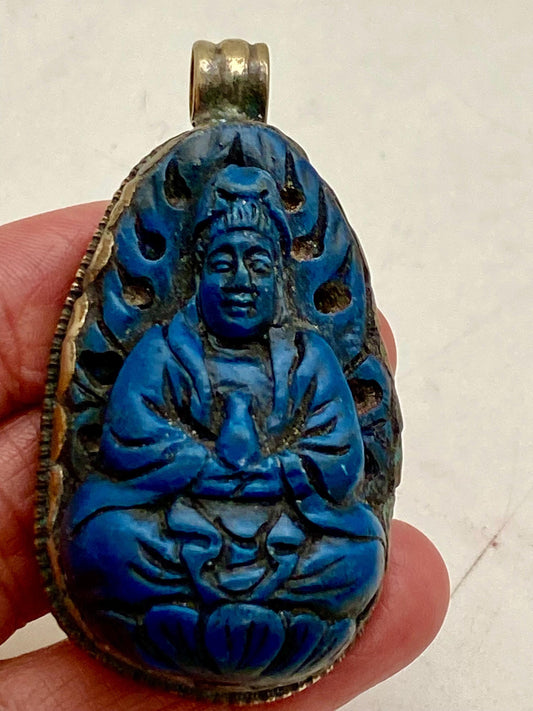 Buddha pendant, bone carved Buddha, handcrafted, Tibetan silver, Spiritual ,amulet ,Himalayan ,Nepalese