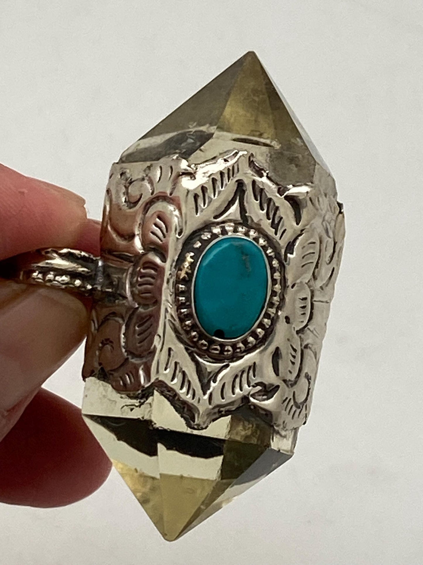 Handcrafted Citrine & Turquoise Pendant: Tibetan Silver, Nepalese Design