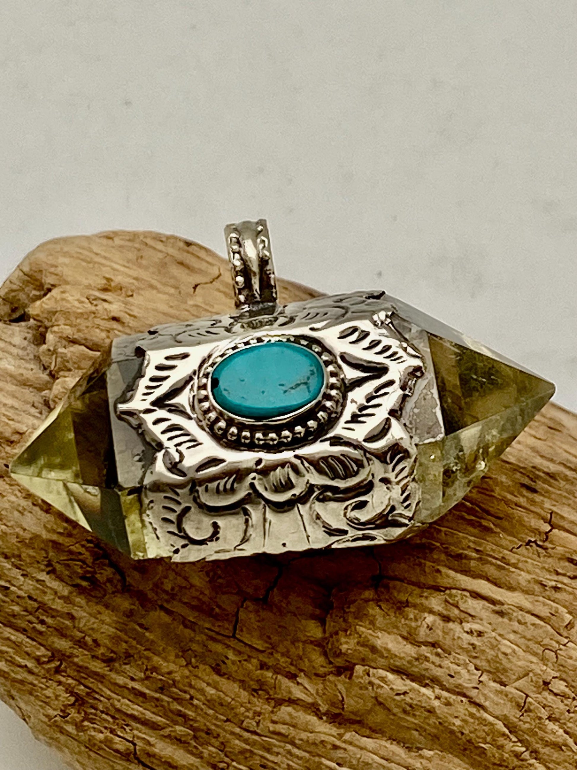 Handcrafted Citrine & Turquoise Pendant: Tibetan Silver, Nepalese Design