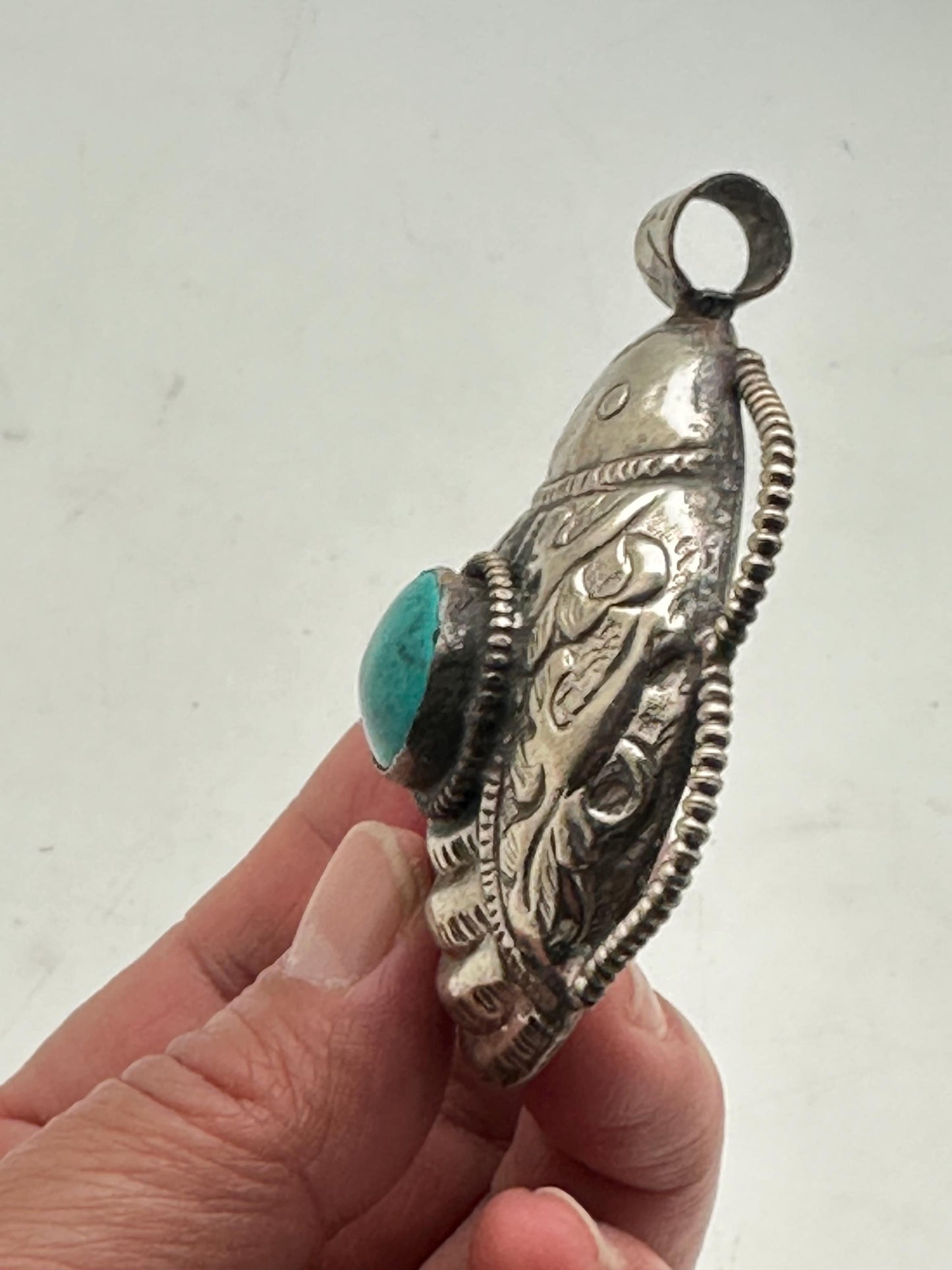 Scarab pendant, turquoise, Tibetan silver, handcrafted, ethnic design, Himalayan, Nepalese