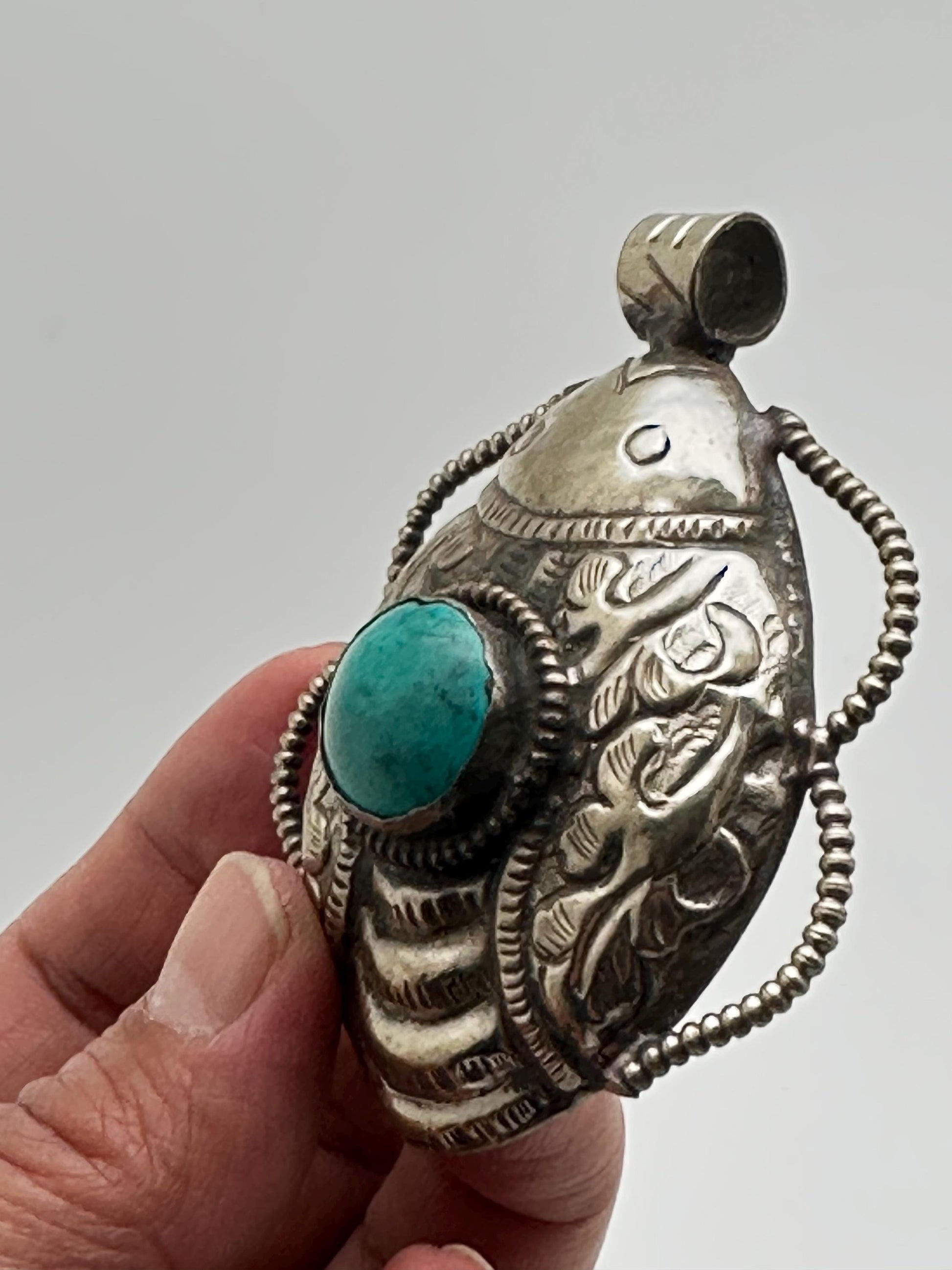 Scarab pendant, turquoise, Tibetan silver, handcrafted, ethnic design, Himalayan, Nepalese