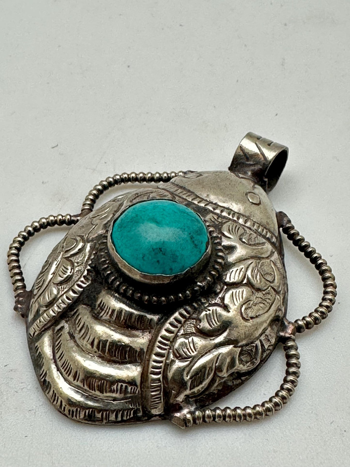 Scarab pendant, turquoise, Tibetan silver, handcrafted, ethnic design, Himalayan, Nepalese