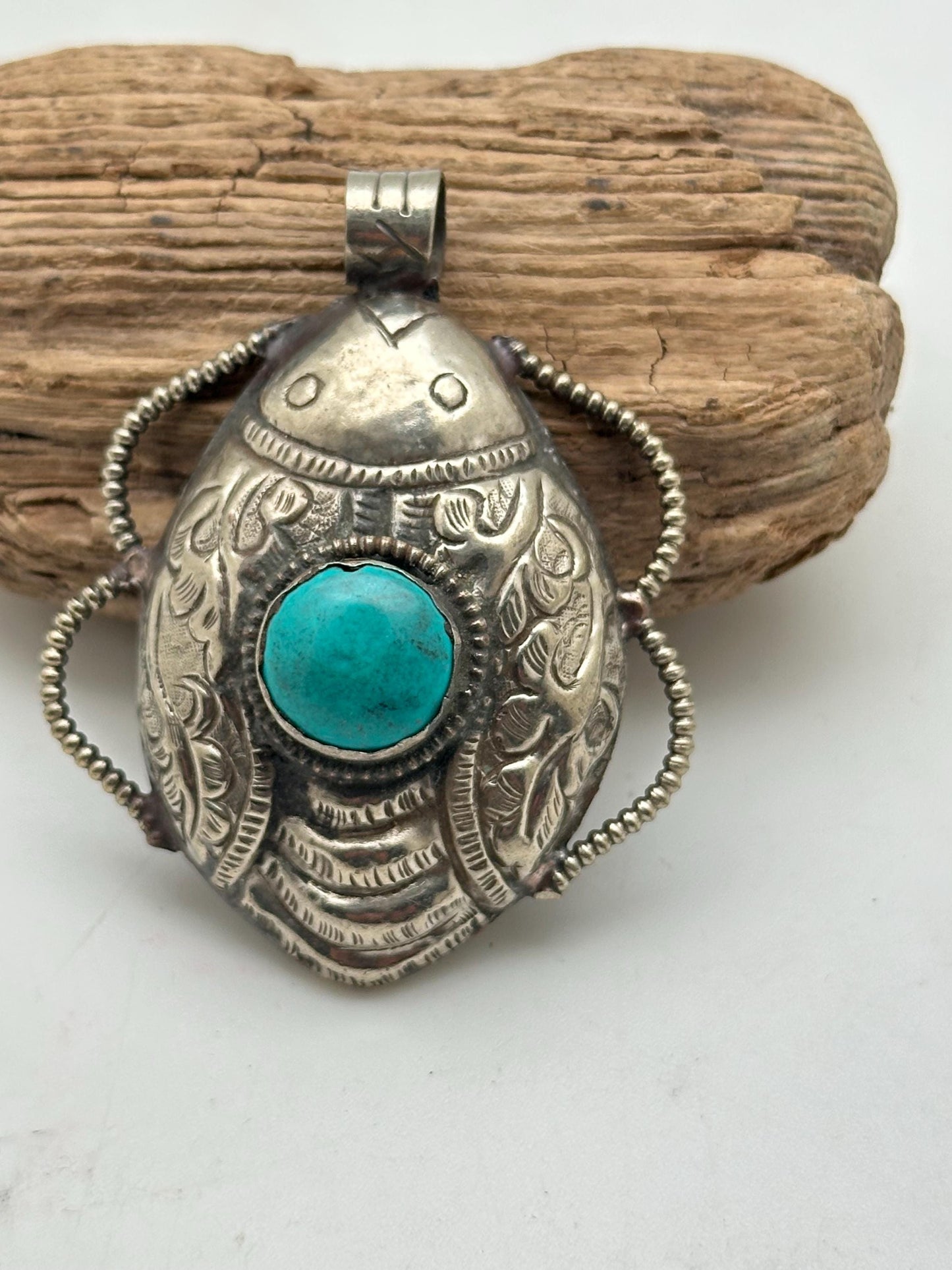 Scarab pendant, turquoise, Tibetan silver, handcrafted, ethnic design, Himalayan, Nepalese