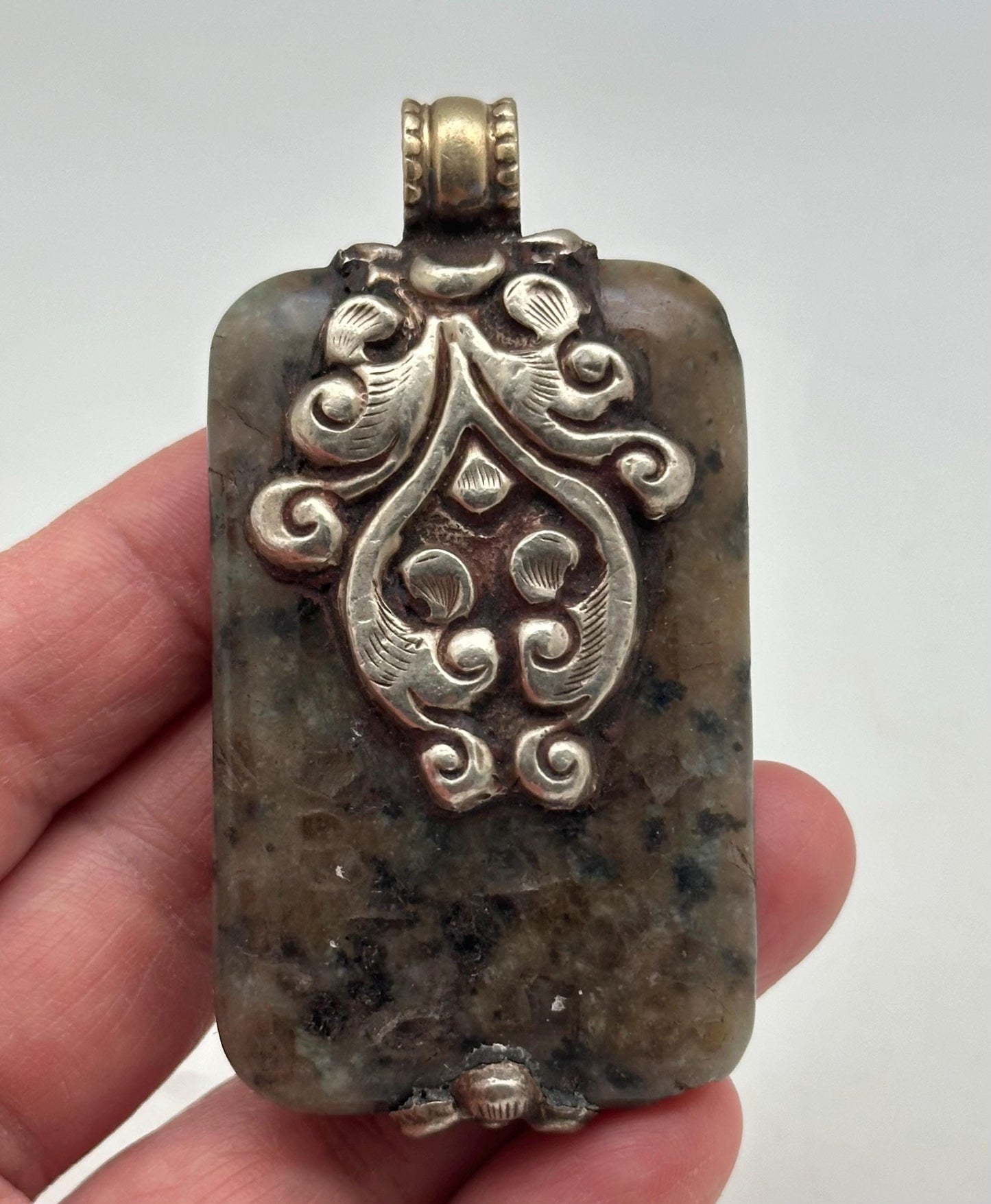 Handcrafted Agate Fish Pendant: Tibetan Silver, Nepalese Design