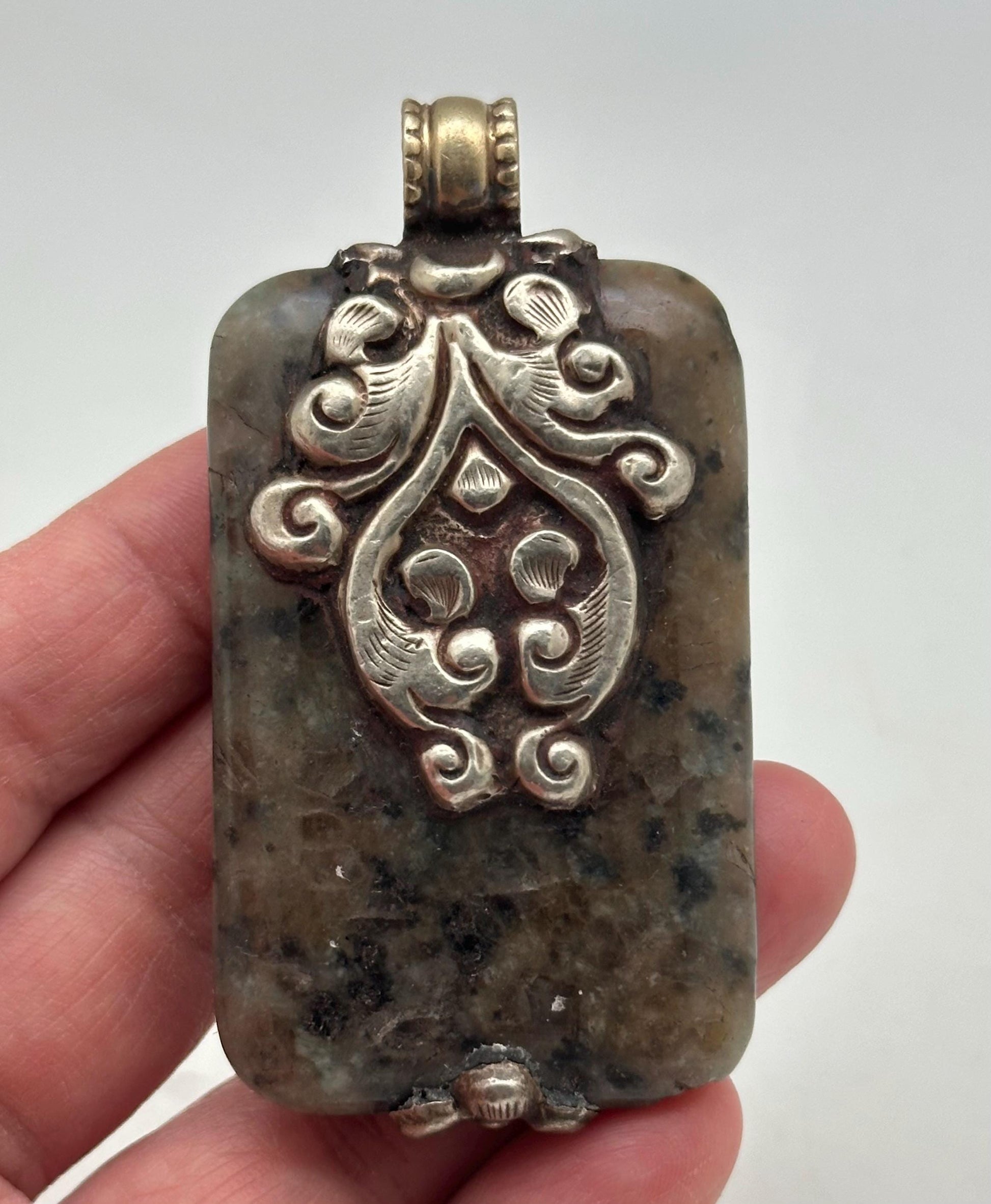 Handcrafted Agate Fish Pendant: Tibetan Silver, Nepalese Design