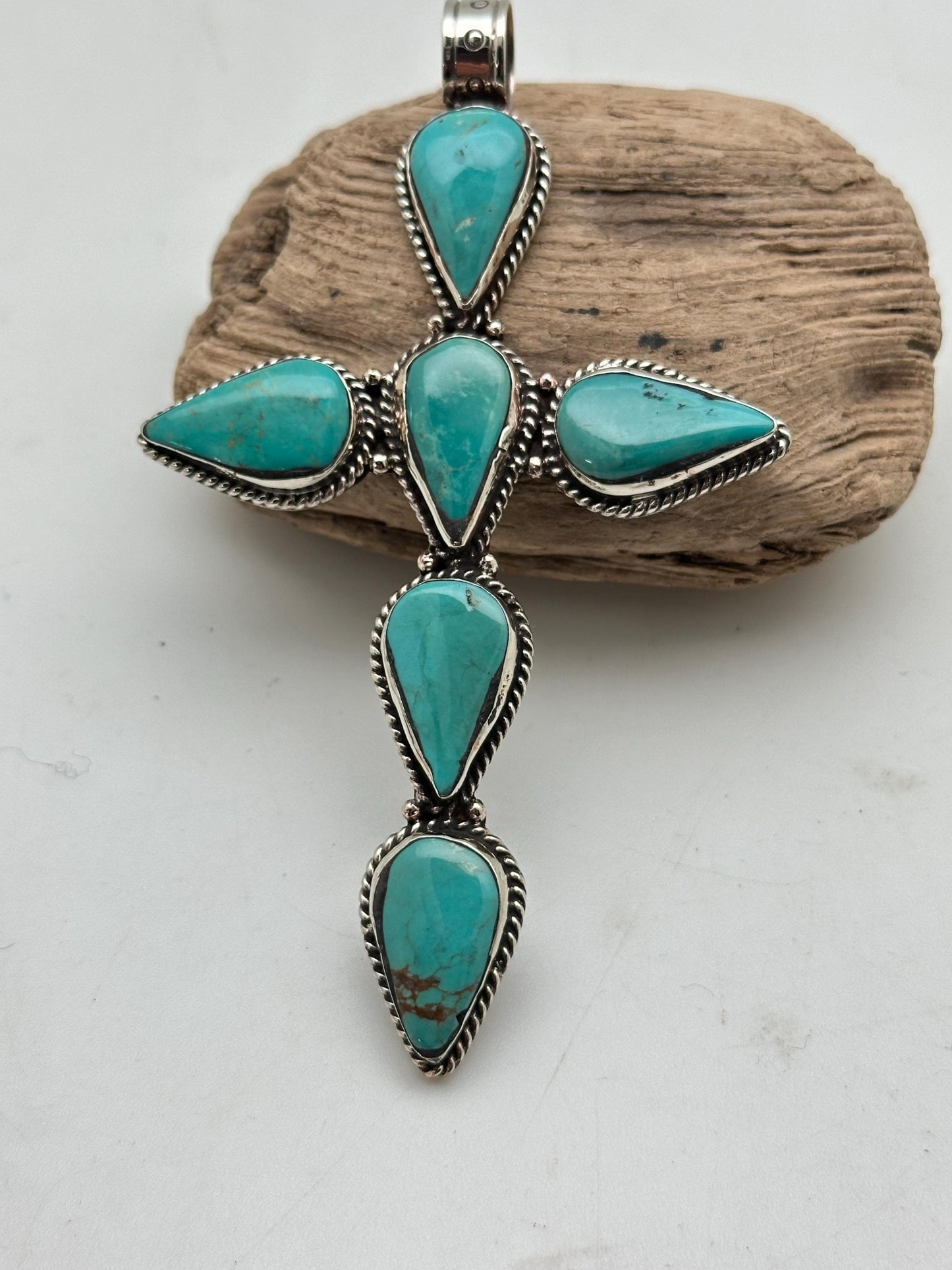Turquoise cross pendant,Large pendant, handcrafted, Tibetan silver, Himalayan, Nepalese