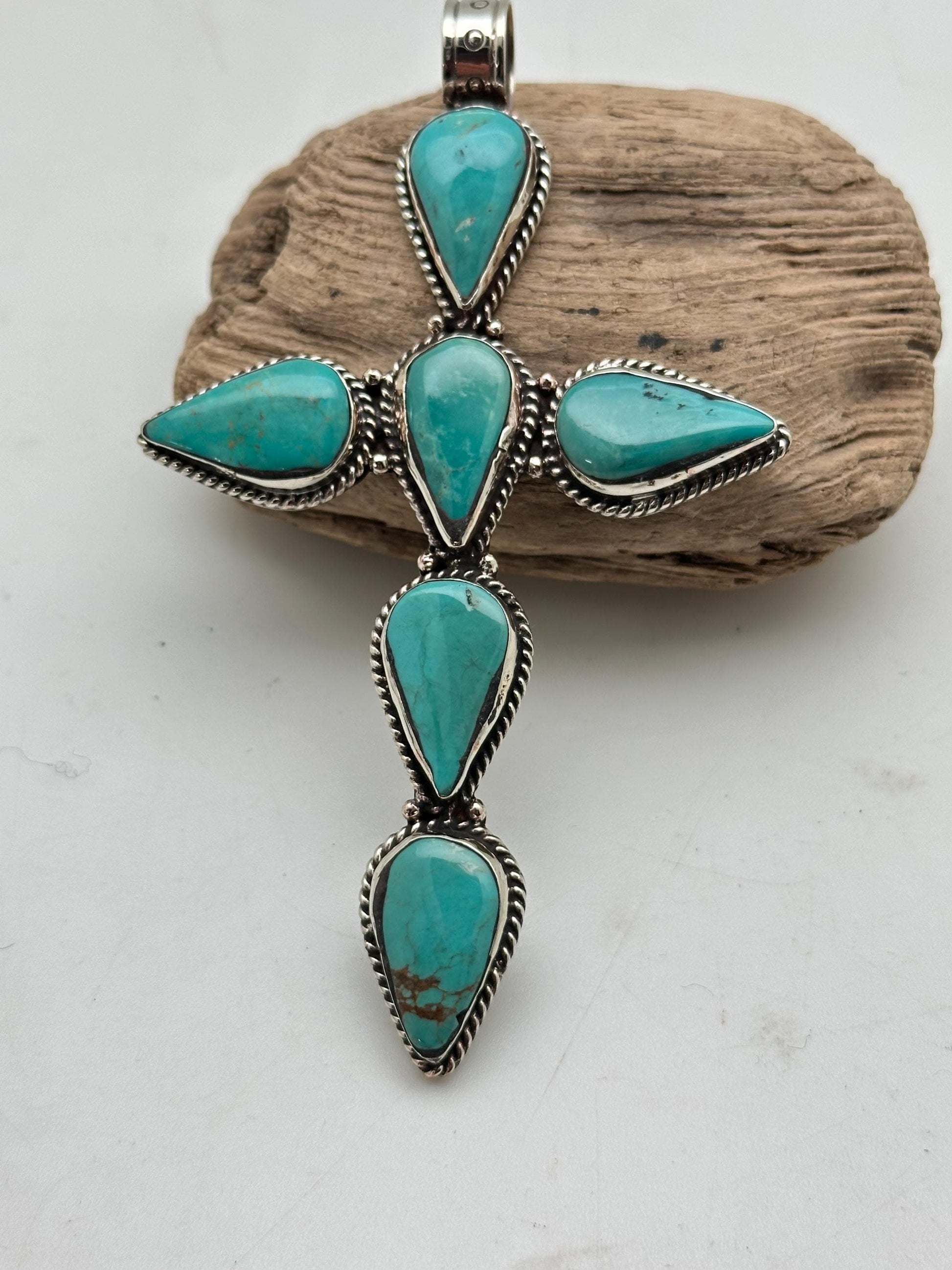Turquoise cross pendant,Large pendant, handcrafted, Tibetan silver, Himalayan, Nepalese